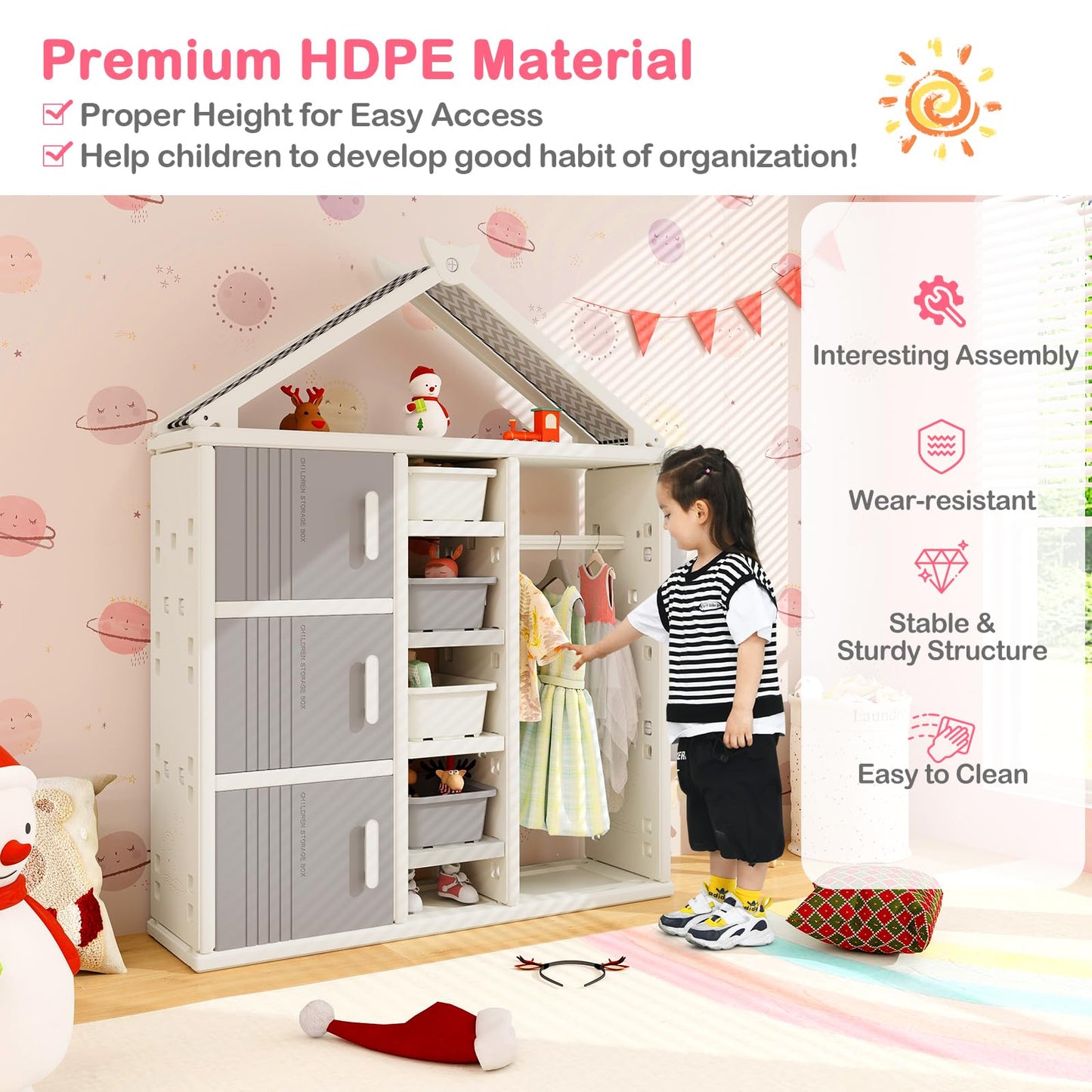 Kids Costume Storage Closet with Storage Bin