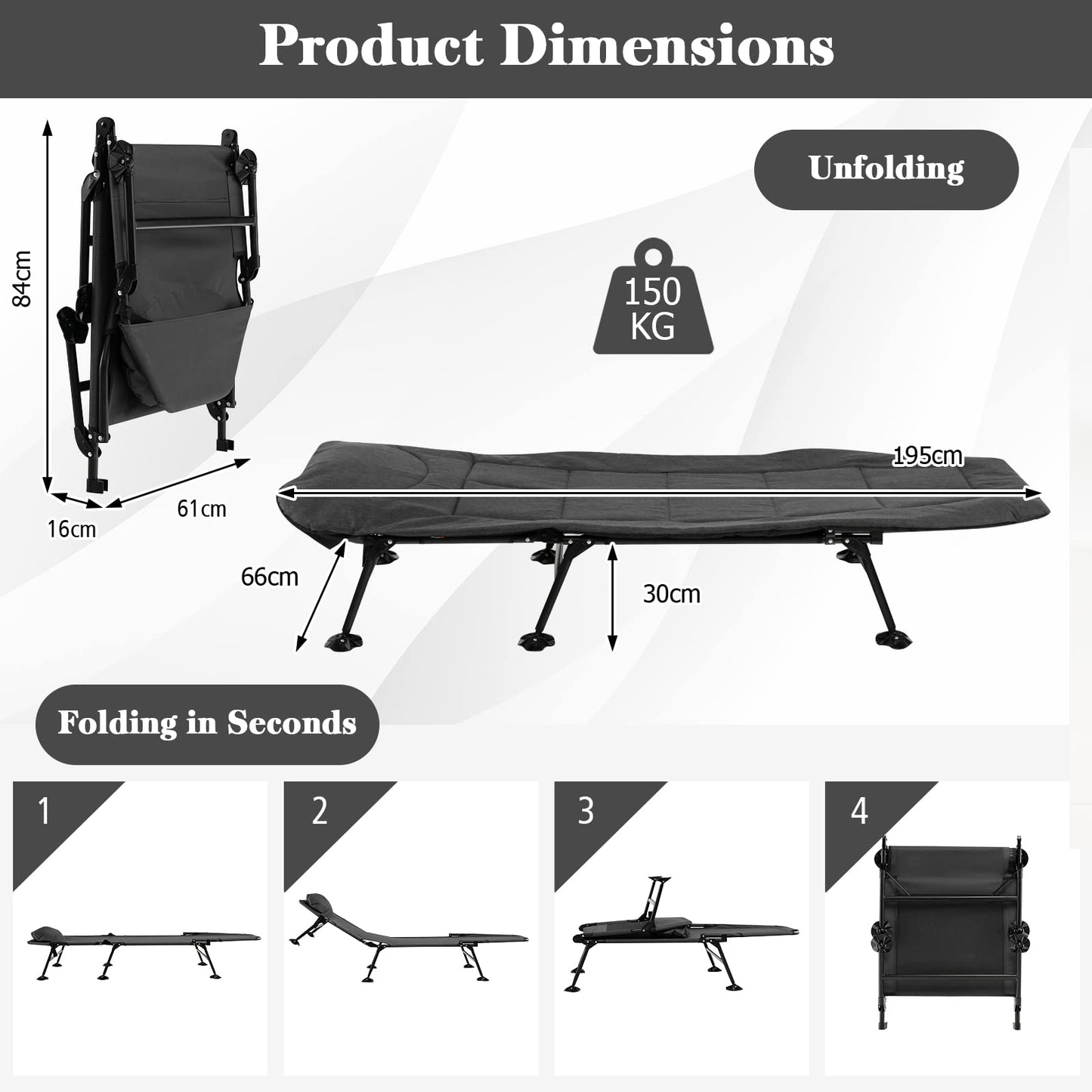 Giantex Folding Camping Bed Outdoor Sleeping Cot with Detachable Mattress 6-Position Adjustable Backrest
