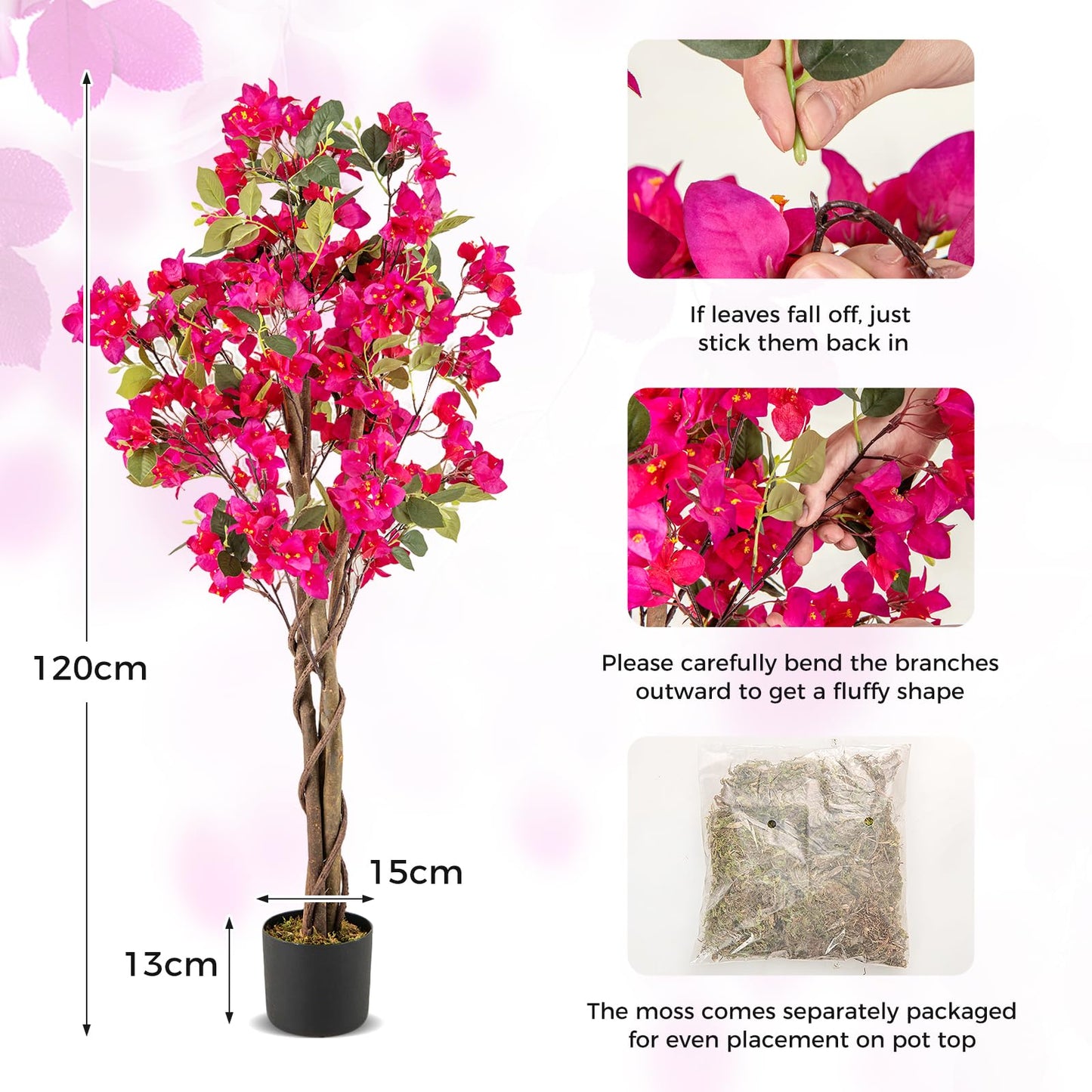 120 CM Tall Artificial Bougainvillea Tree with Blooming Flowers