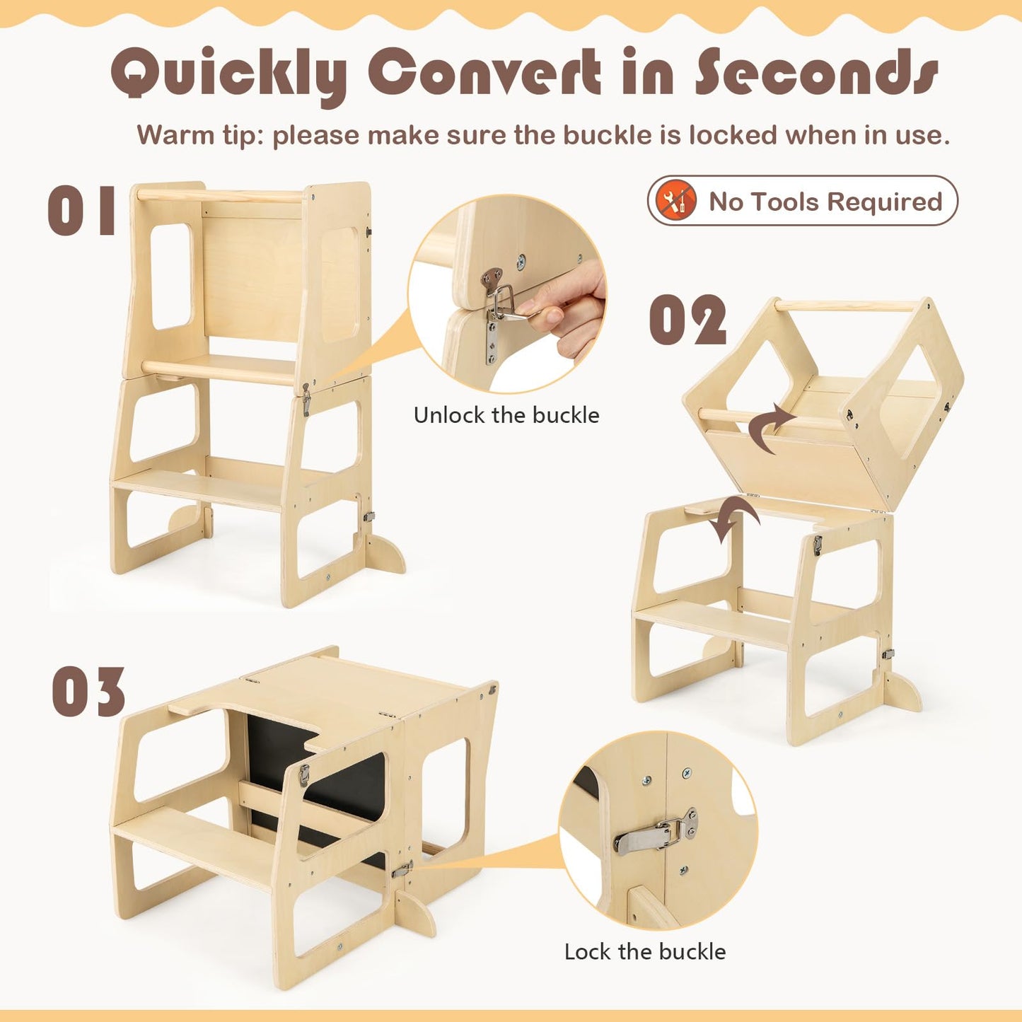 3 in 1 Toddler Kitchen Learning Tower with Chalkboard