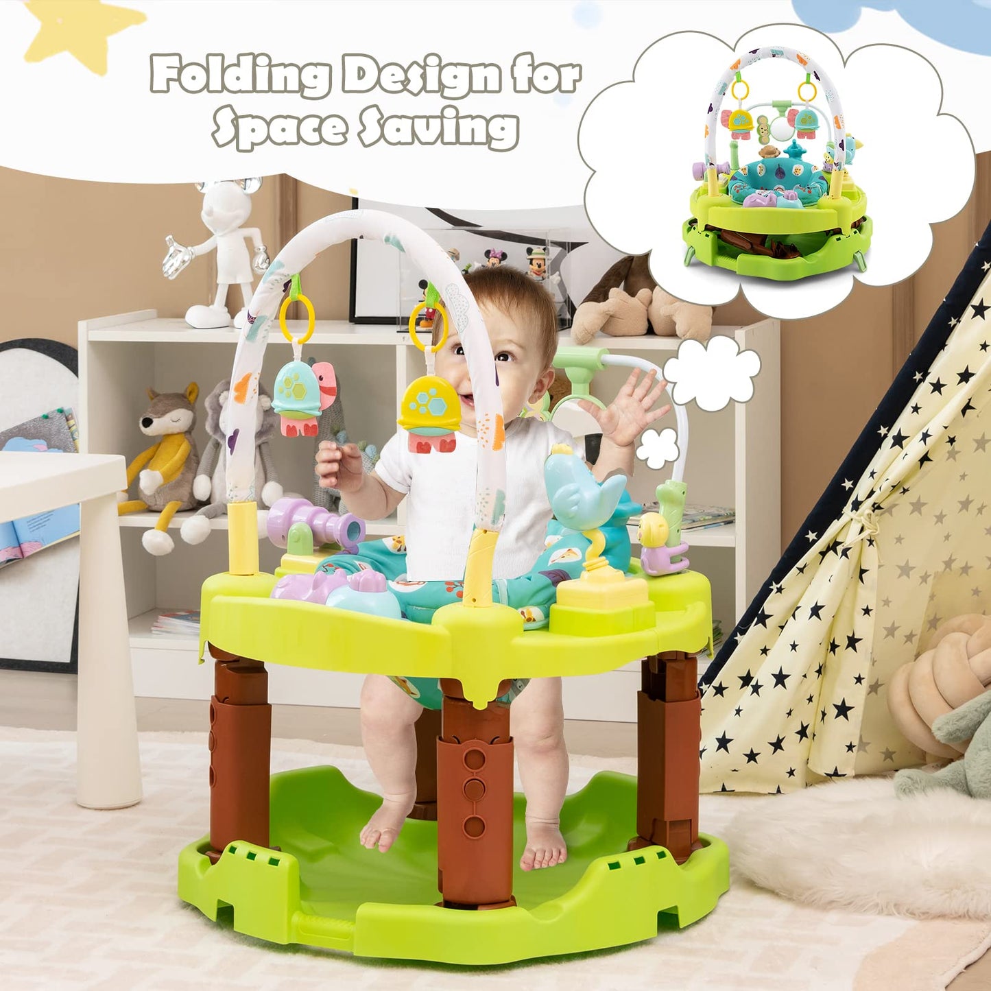 3 in 1 Toddler Bouncer Floor Mat Play Table with 3 Adjustable Height