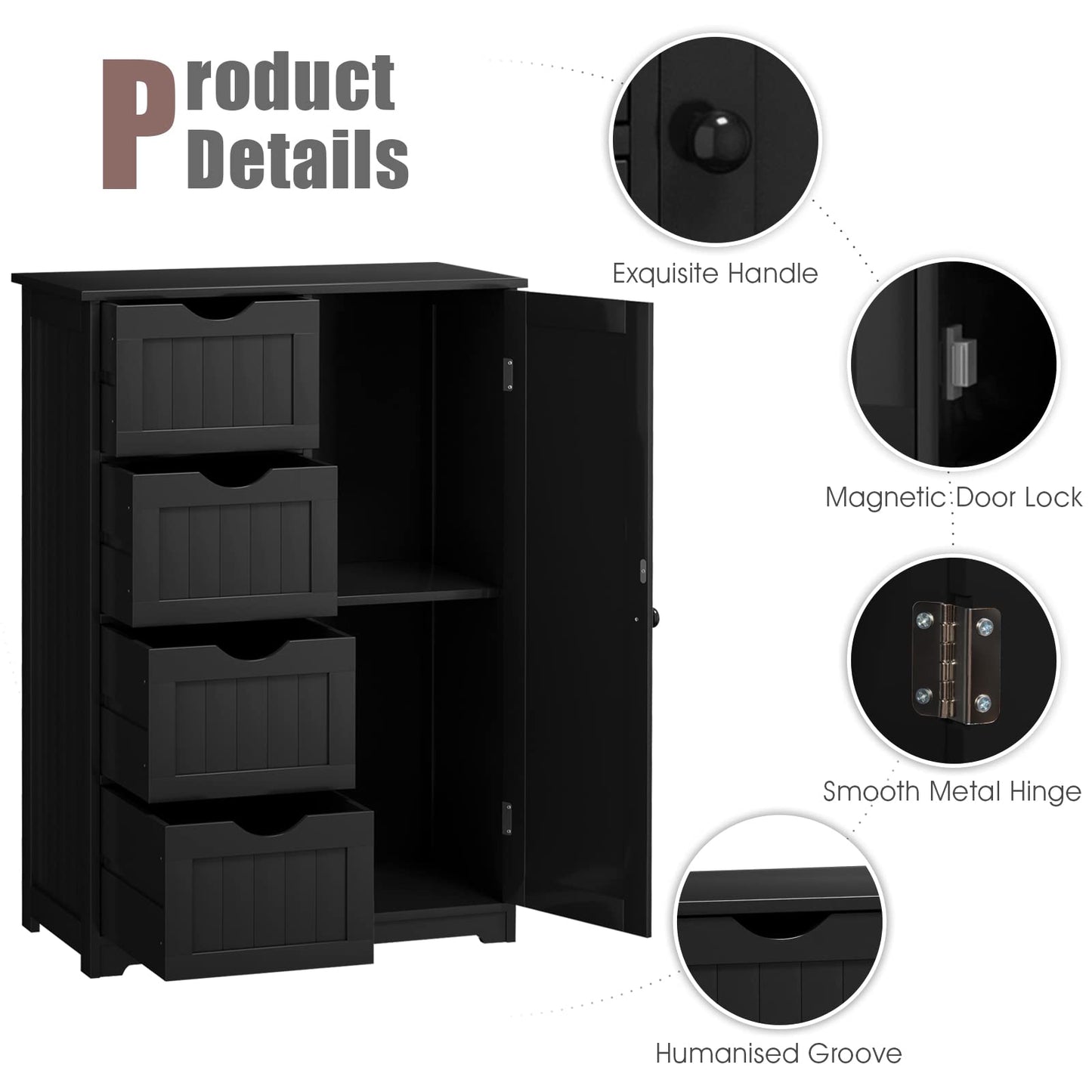 Freestanding Storage Cupboard with Adjustable Shelf and Drawers
