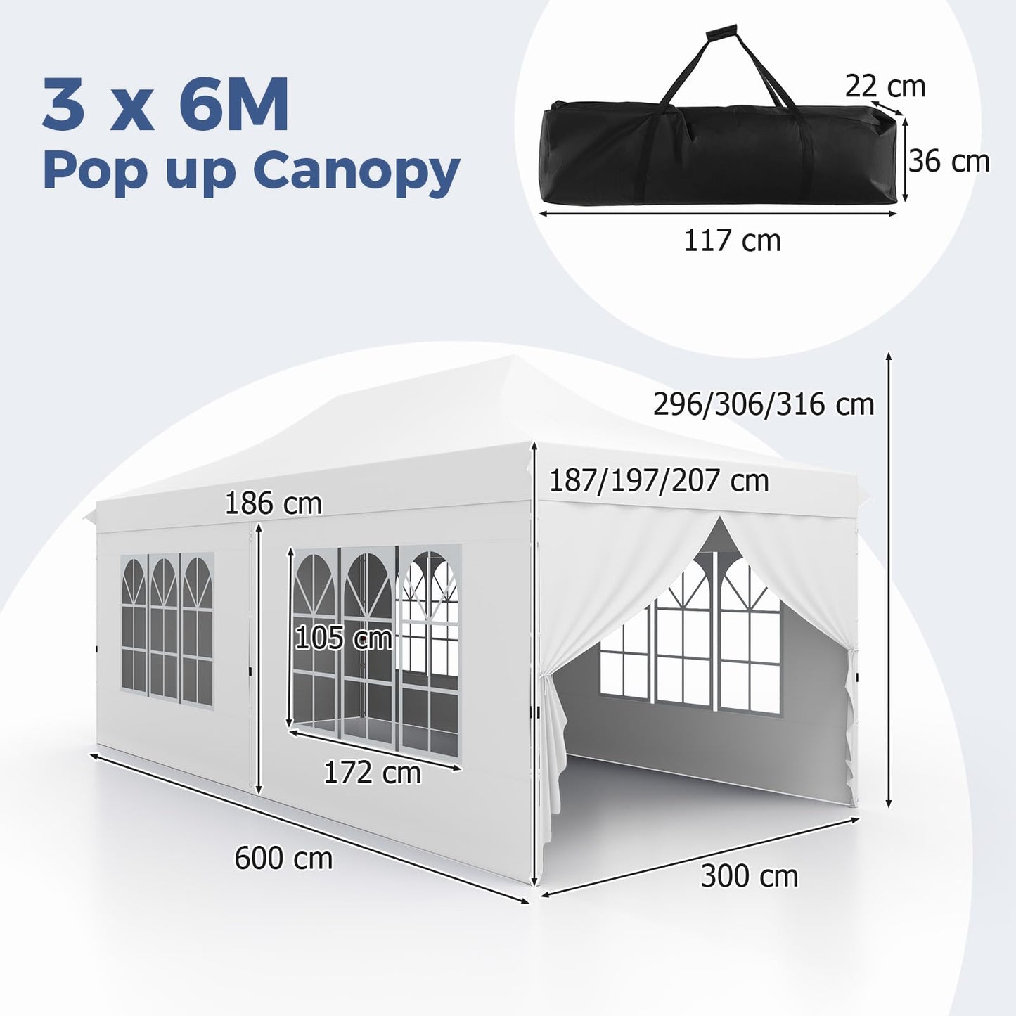 3m x 6m Outdoor Garden Shelter with 6 Sidewalls and Carrying Bag