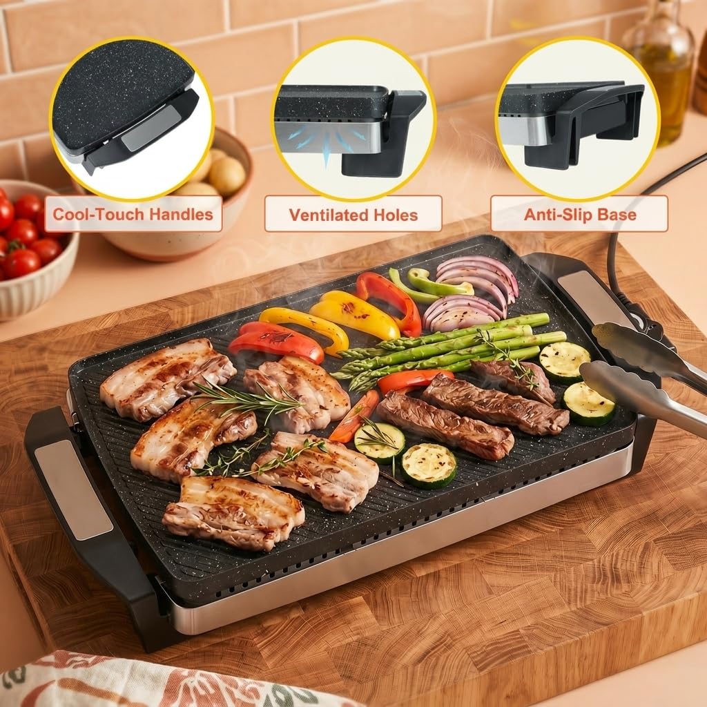 Reversible Grill Griddle 1500W, 2-in-1 Dual Sided Electric Grill