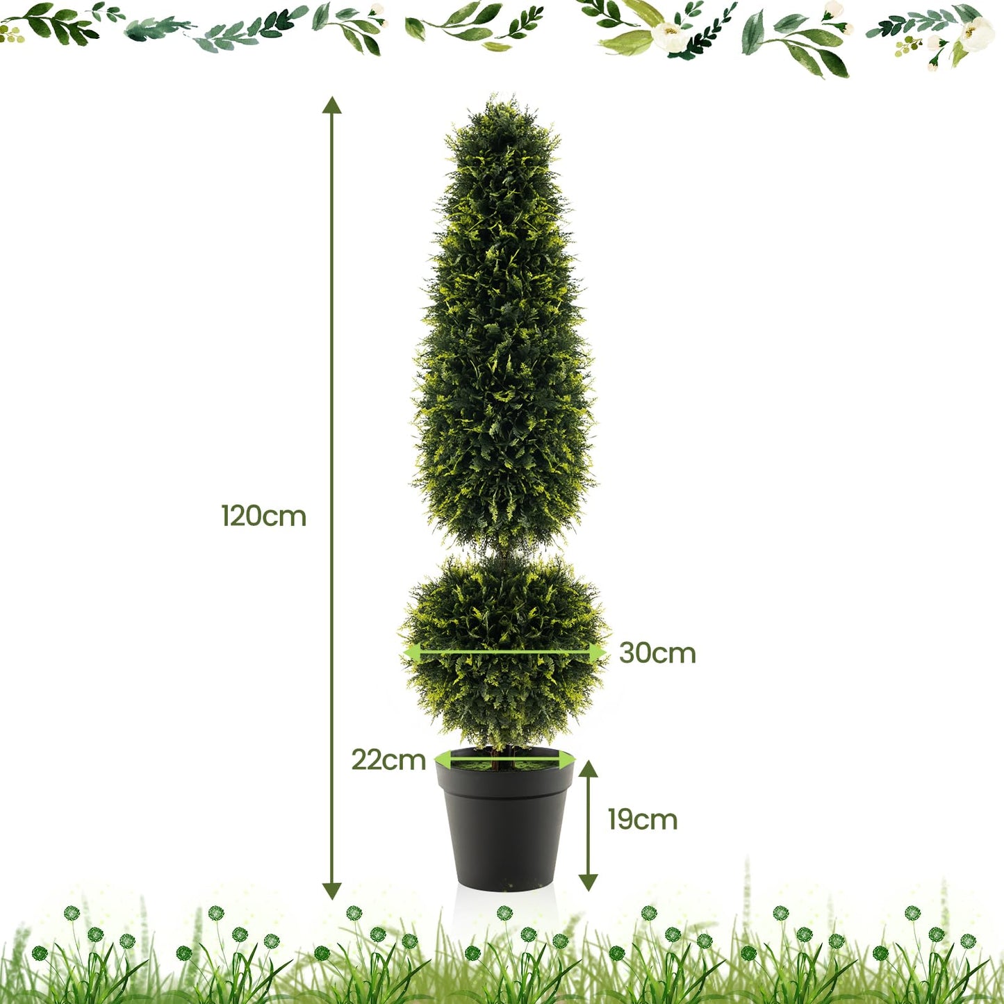 120 CM Artificial Boxwood Topiary Tree with Cement-Filled Flowerpot