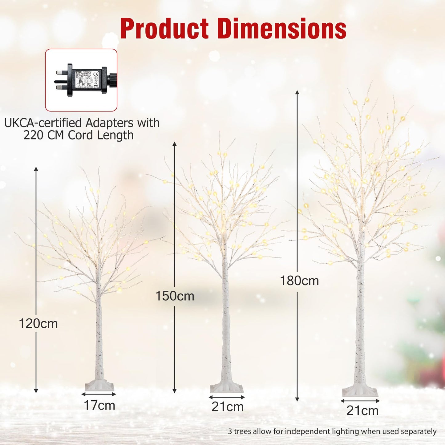 Lighted Birch Tree Set Birch Christmas Tree with Branch Tips LED Lights and Metal Bases