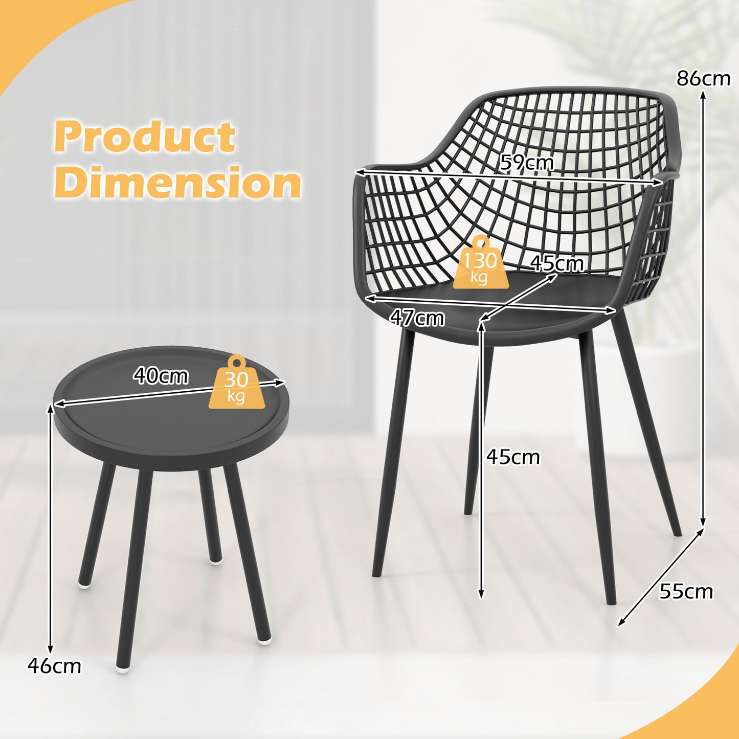 Giantex 3 Piece Patio Bistro Set, Garden Furniture Set with PP Seat and Tabletop