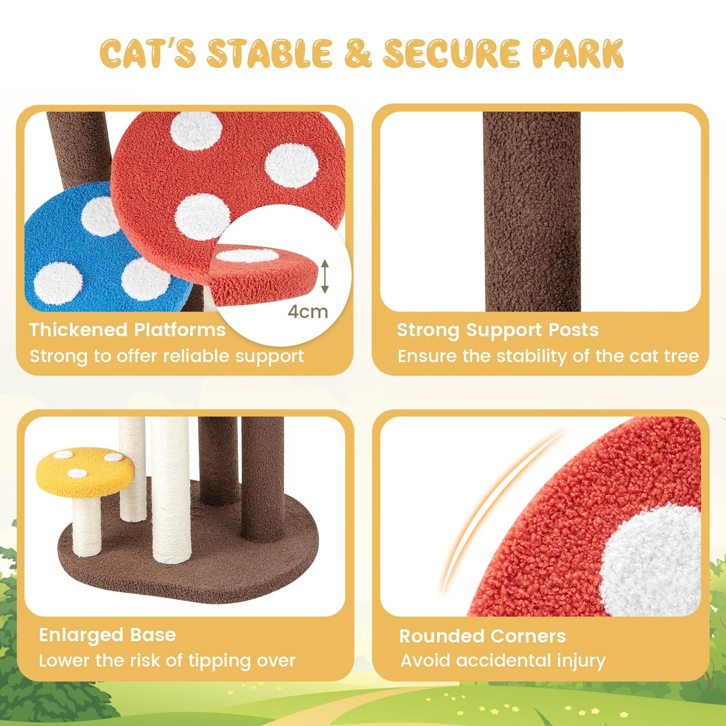 Cat Tree 94cm Mushroom Cat Climbing Tower with Scratching Posts