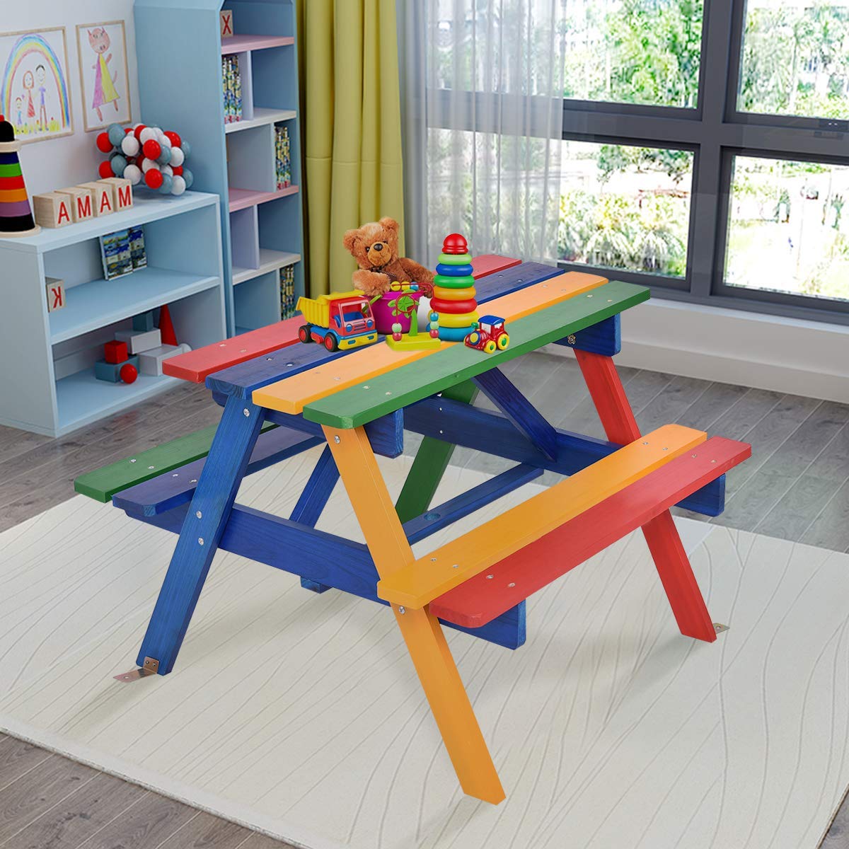 Outdoor Kids Picnic Table with Removable Umbrella
