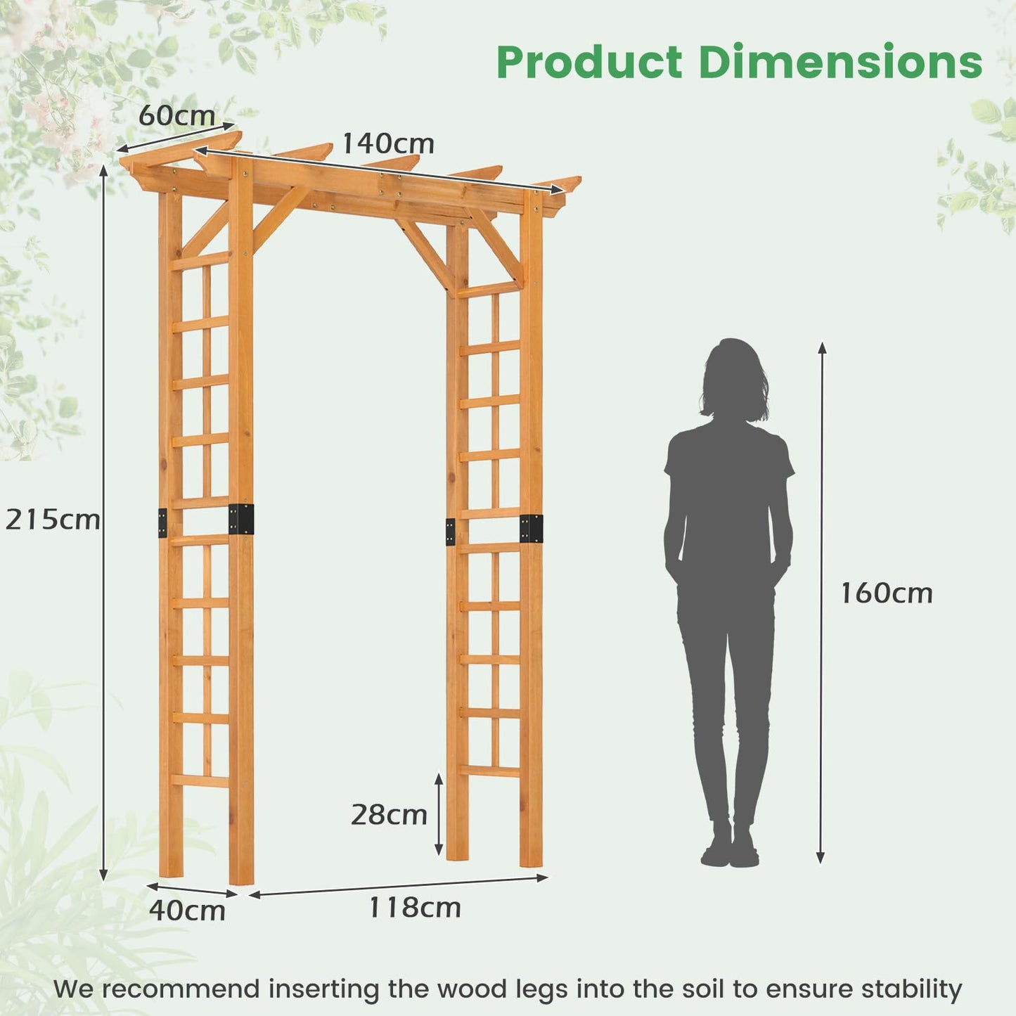 215cm Wooden Garden Arch for Climbing Plant Vines