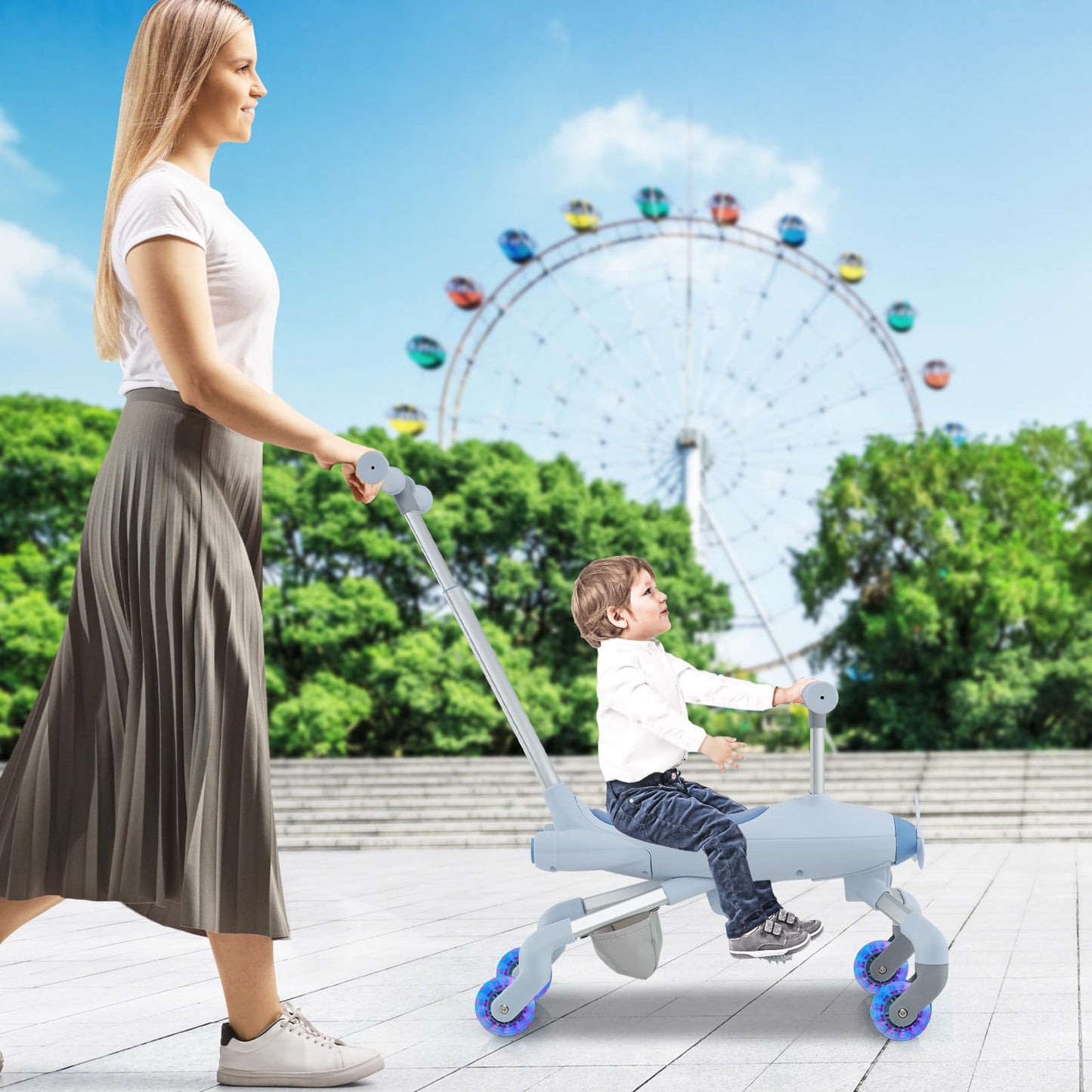 2 in 1 Kids Ride-on Push Car with Lighted Wheels