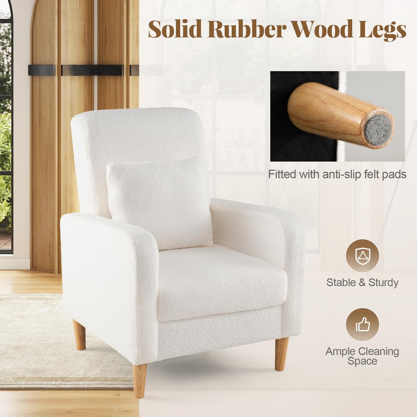 Modern Upholstered Sofa Chair with Lumbar Pillow for Living Room