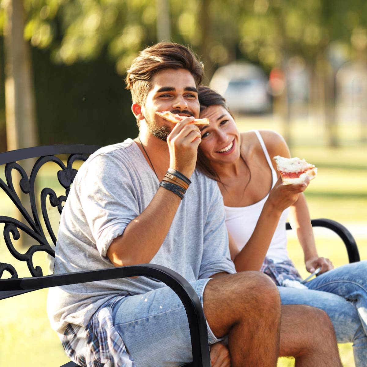 Metal Frame 2 Seater Garden Bench Butterfly Pattern