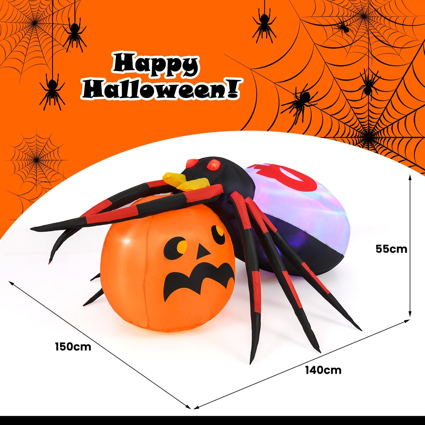 Inflatable Halloween Spider with Colorful Rotating Light