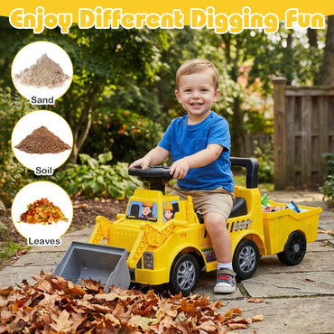 Kids Ride on Excavator, No Power Toddler Digger Ride on Push Car with Shovel