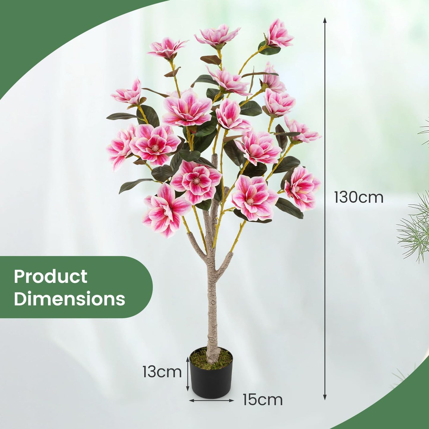 130CM Artificial Magnolia Tree Faux Wedding Flower Plant with Realistic Moss