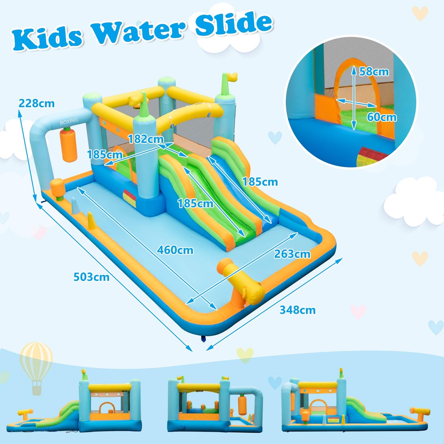 7 in 1 Inflatable Water Park with 2 Slides for 3-10 Years Old