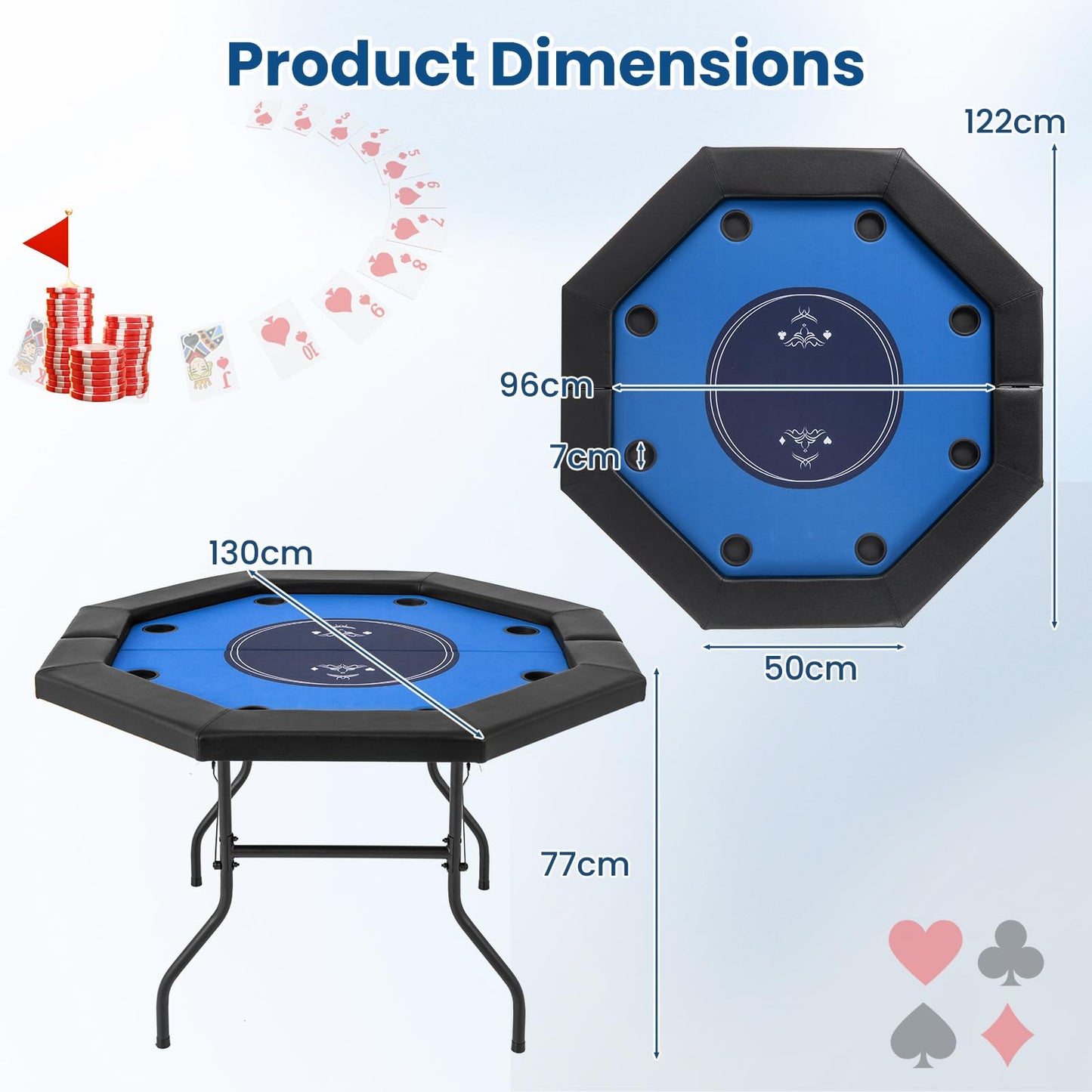 8 Player Foldable Poker Table with 8 Cup Holders