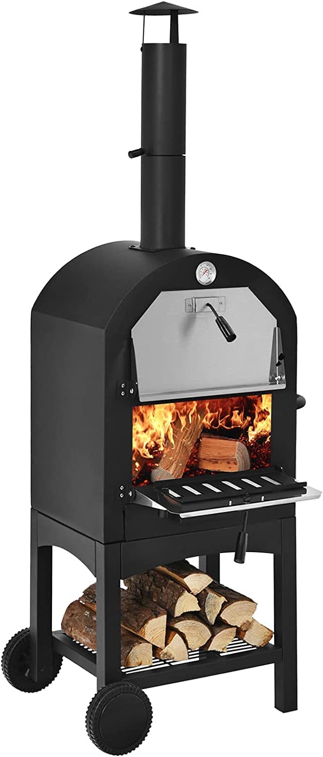 Wood Fired Pizza Maker with Chimney & Pizza Peel