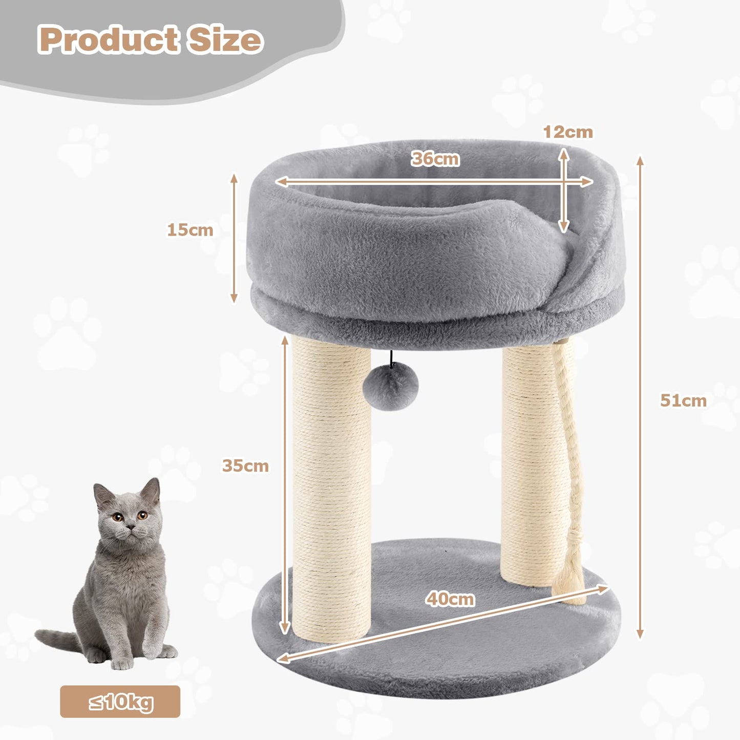 2-Tier Compact Cat Climbing Tower with Plush Top Perch Bed