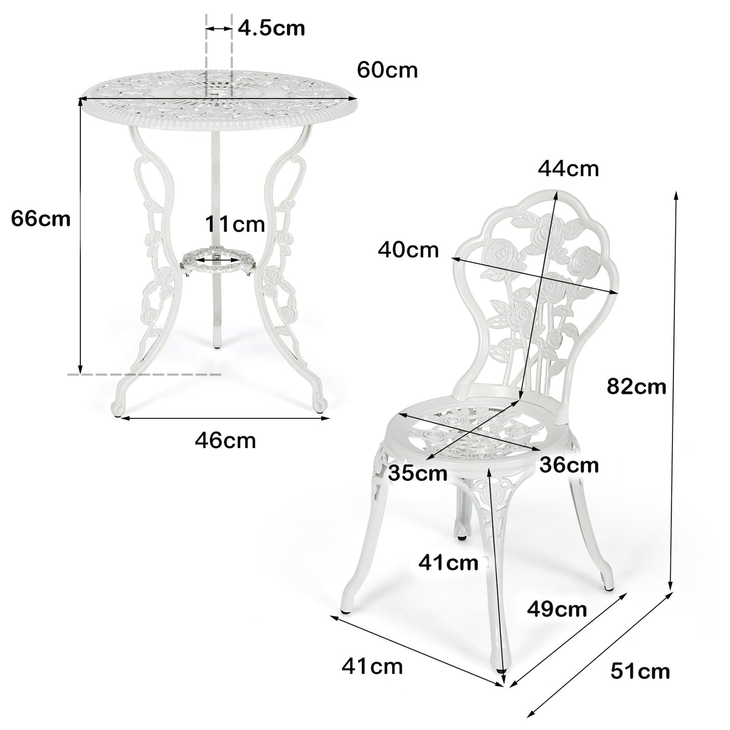 3 Pieces Aluminium Round Garden Dining Table and 2 Chairs with Umbrella Hole