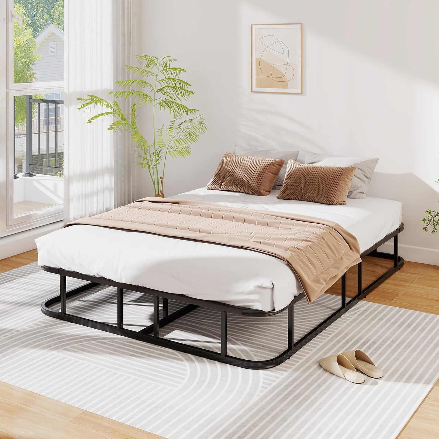 Double/King Size Bed Frame with Metal Slat Support No Box Spring Needed