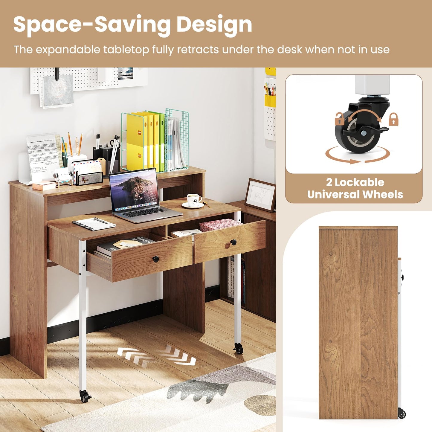 Extending Computer Desk with 2 Storage Drawers