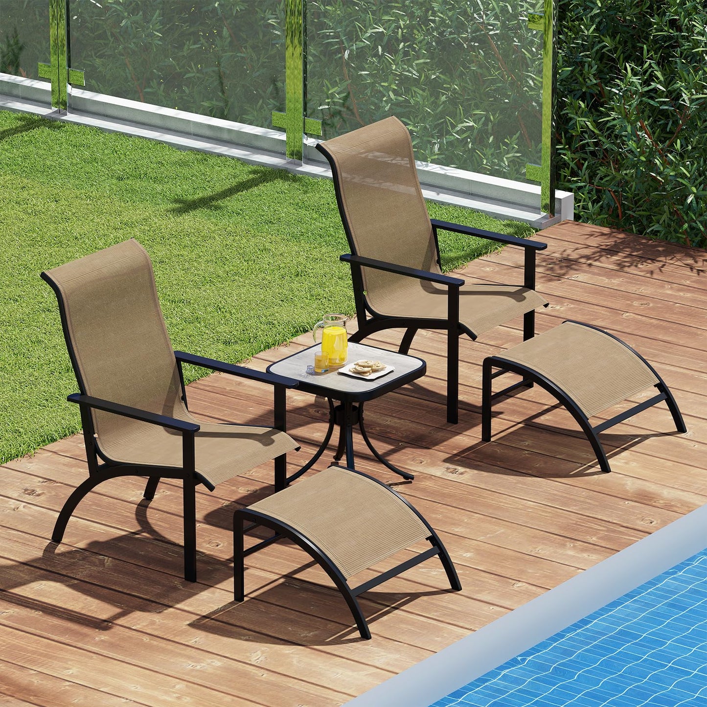 5 Pieces Adirondack Chair Set with Ottomans and Side Table