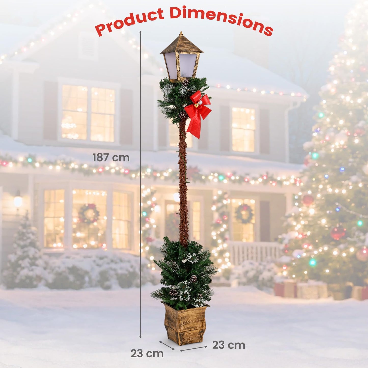 6.1 FT Christmas Pre-lit Street Lamp with Artificial Greenery