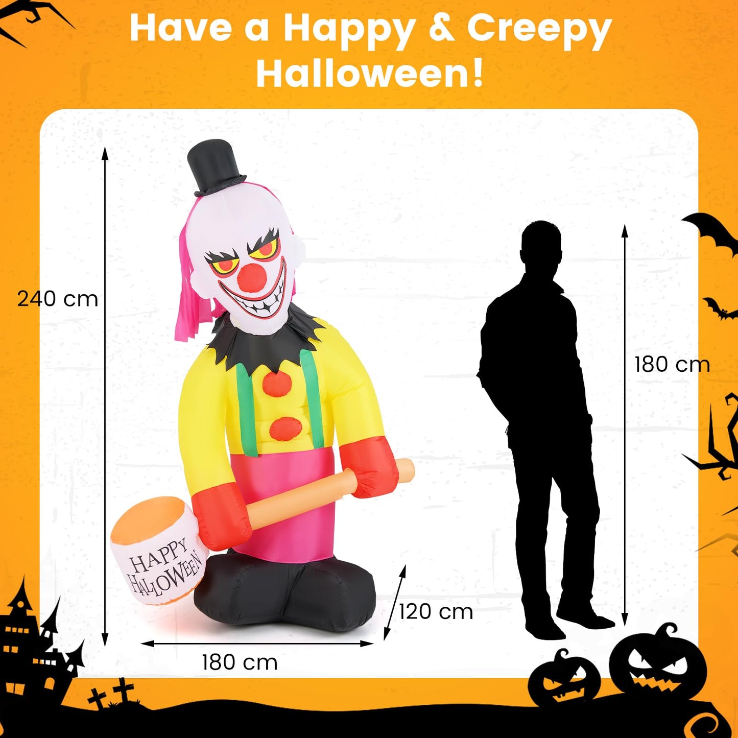 240 CM Giant Halloween Inflatables with Hammer and Sandbags