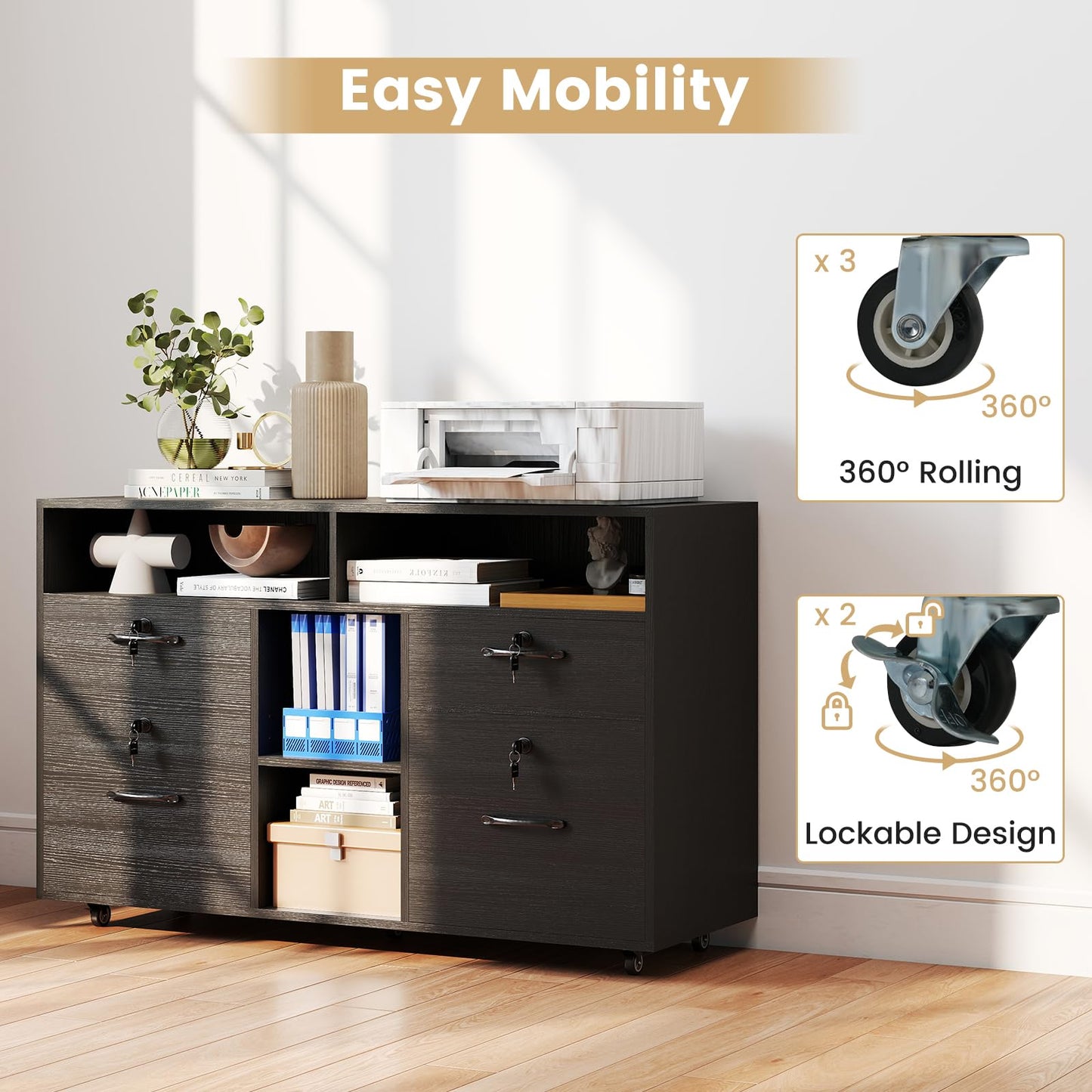 4 Drawers Mobile File Cabinet Storage Organiser Chest with Lock