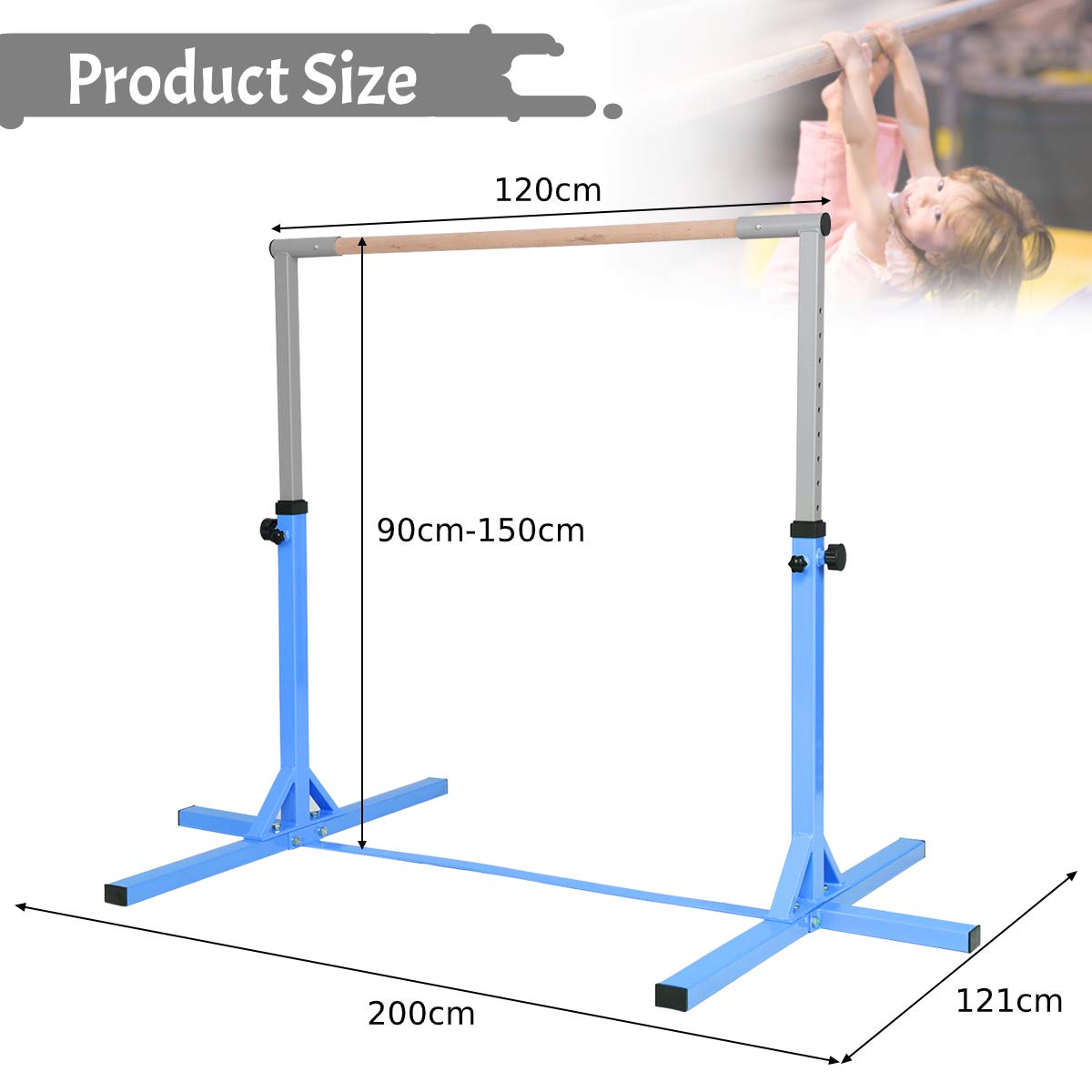 90-150cm Height Gymnastics Training Bar with Non-slip Rubber Pads