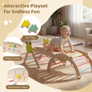 Kids Climbing Frame, Toddler Climbing Set with Arch, Reversible Ramp