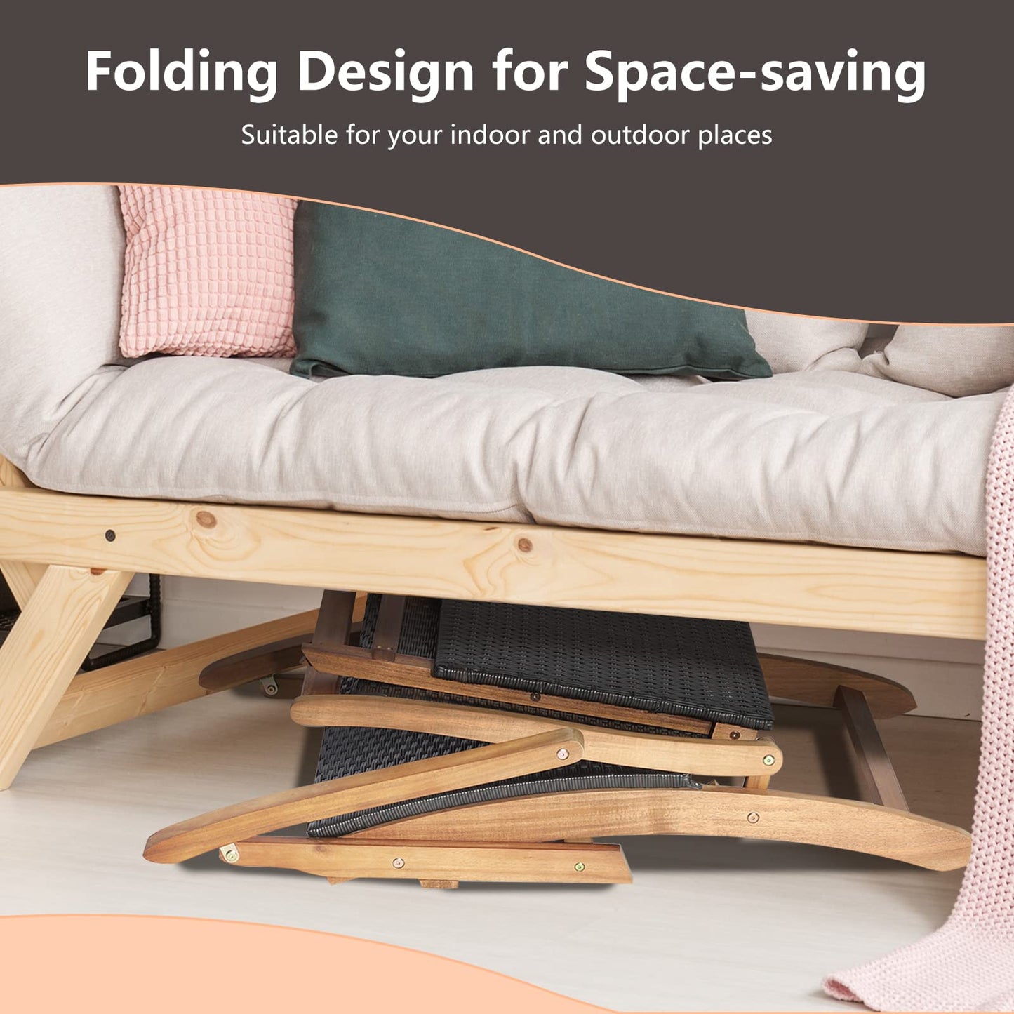 Folding Sun Lounger with Retractable Footrest & Wicker Side Table