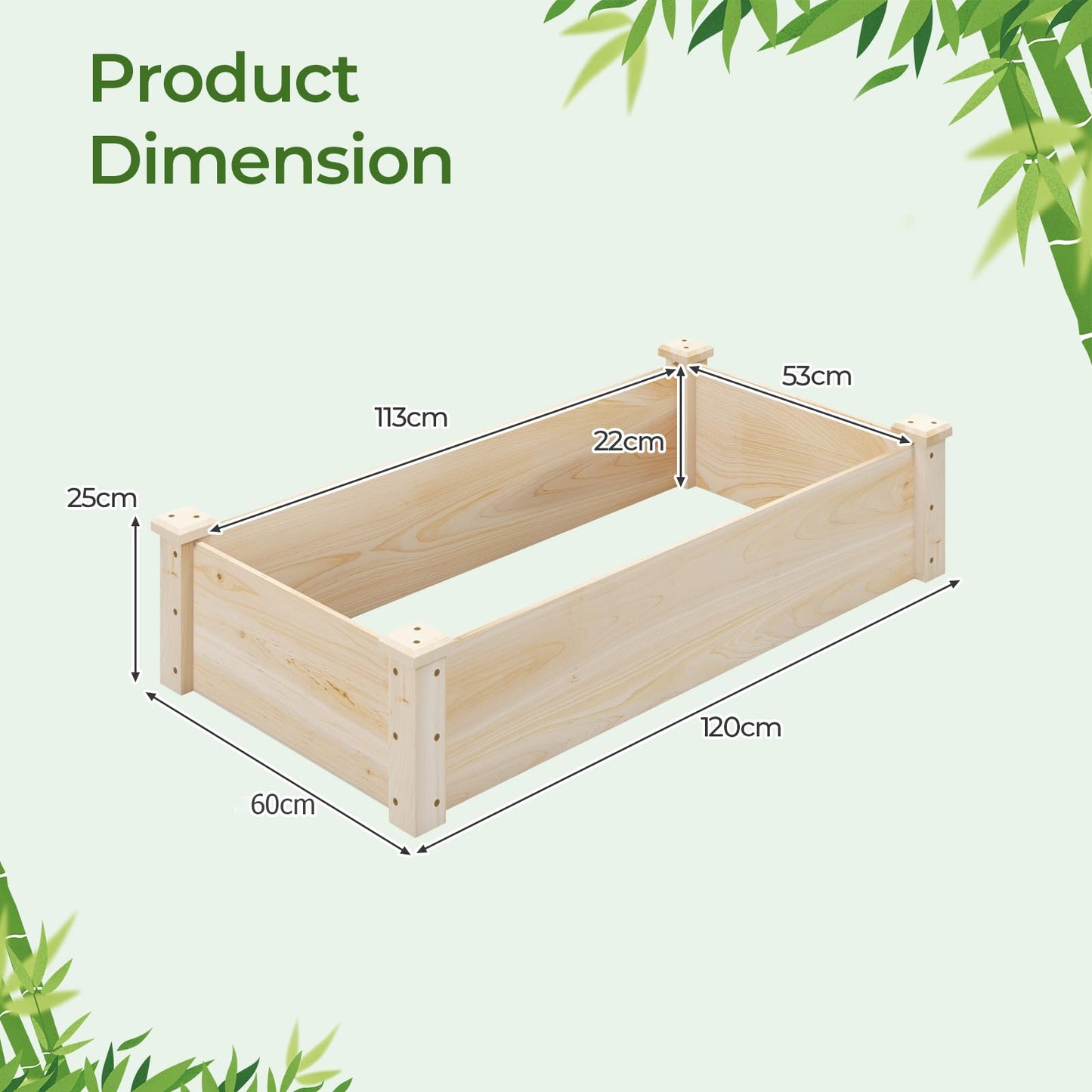 Rectangular Wooden Elevated Planter Box with Open Bottom