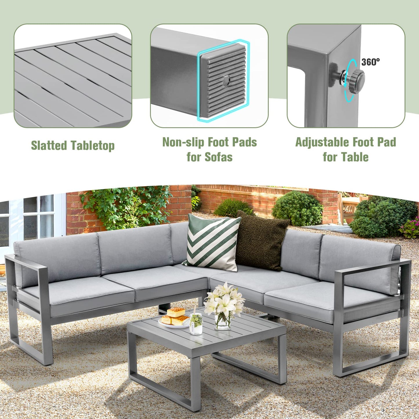 5 Seater L Shape Aluminium Garden Corner Sofa Set