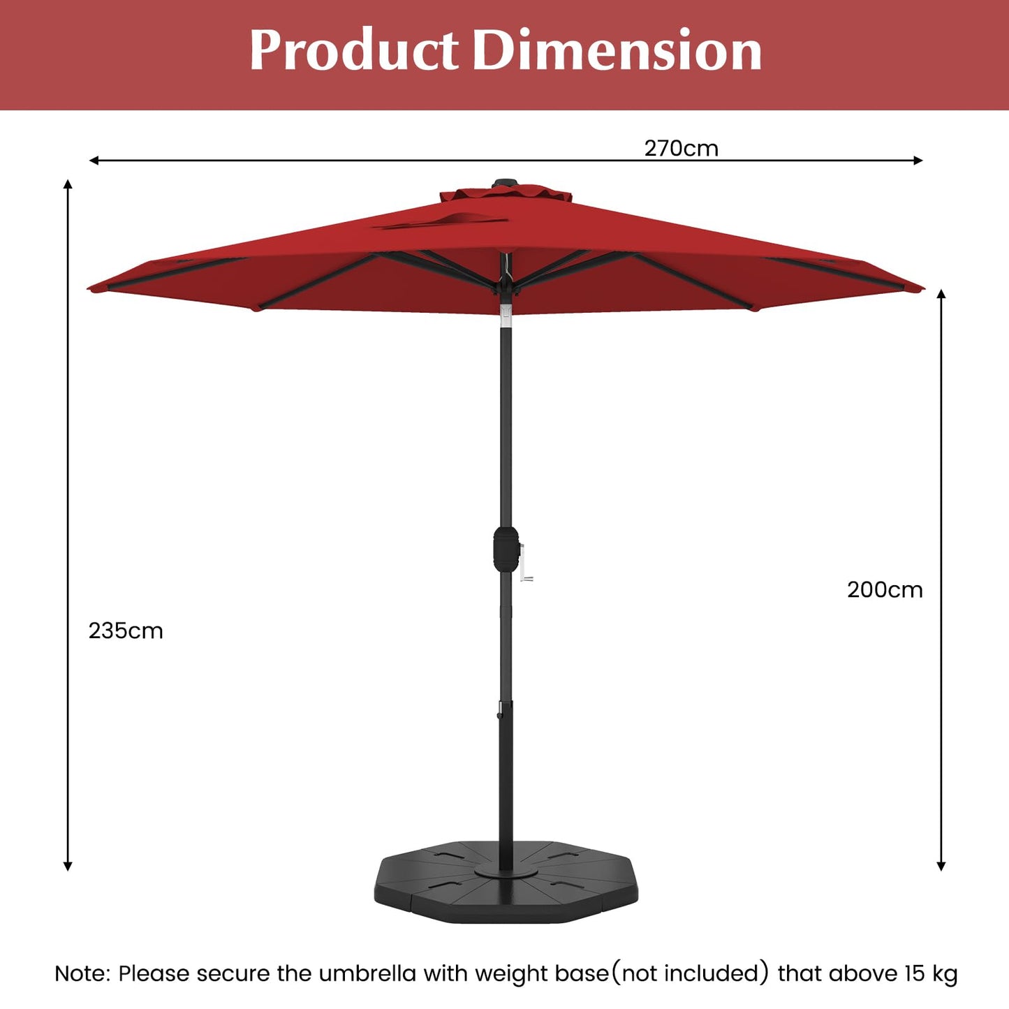 2.7m Waterproof Patio Umbrella with Tilt & Crank Handle