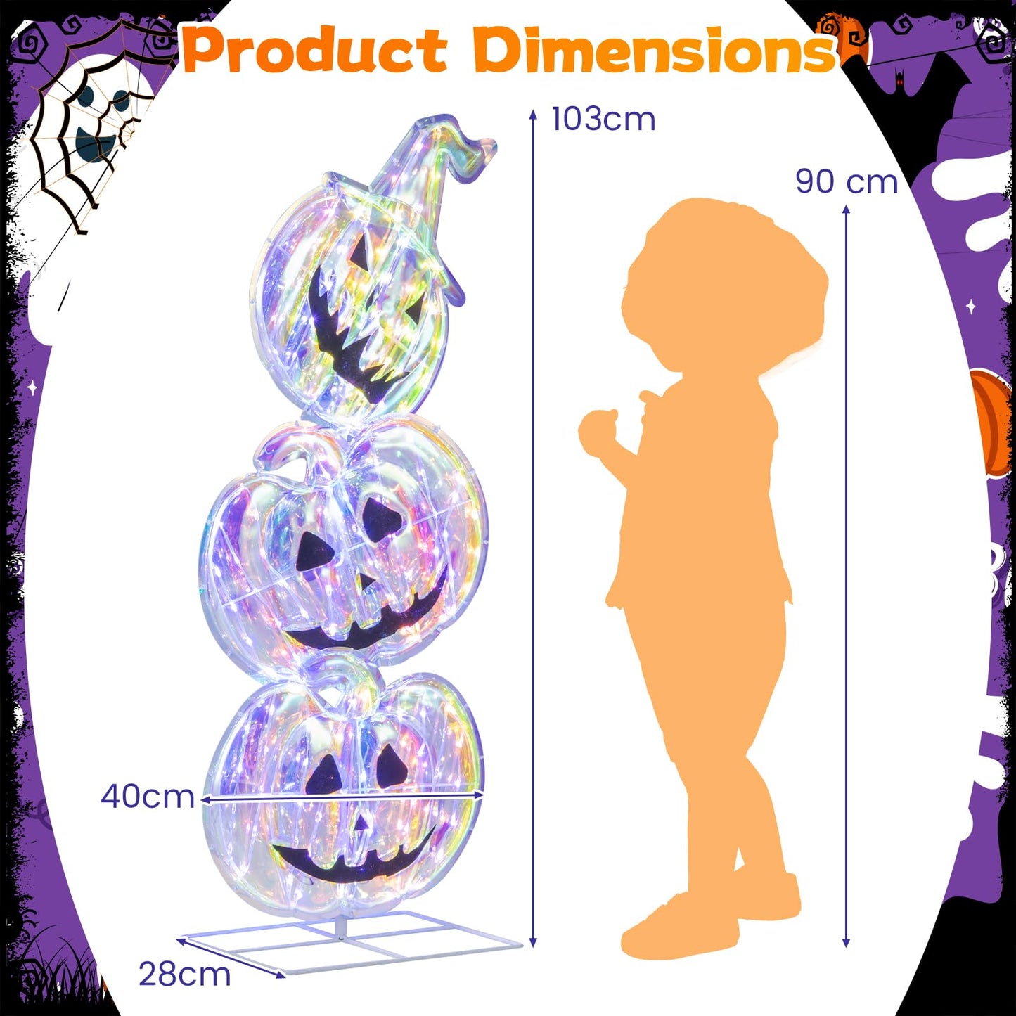 3.4 Ft Light up Stacked Pumpkins Halloween Decorations for Porch and Party