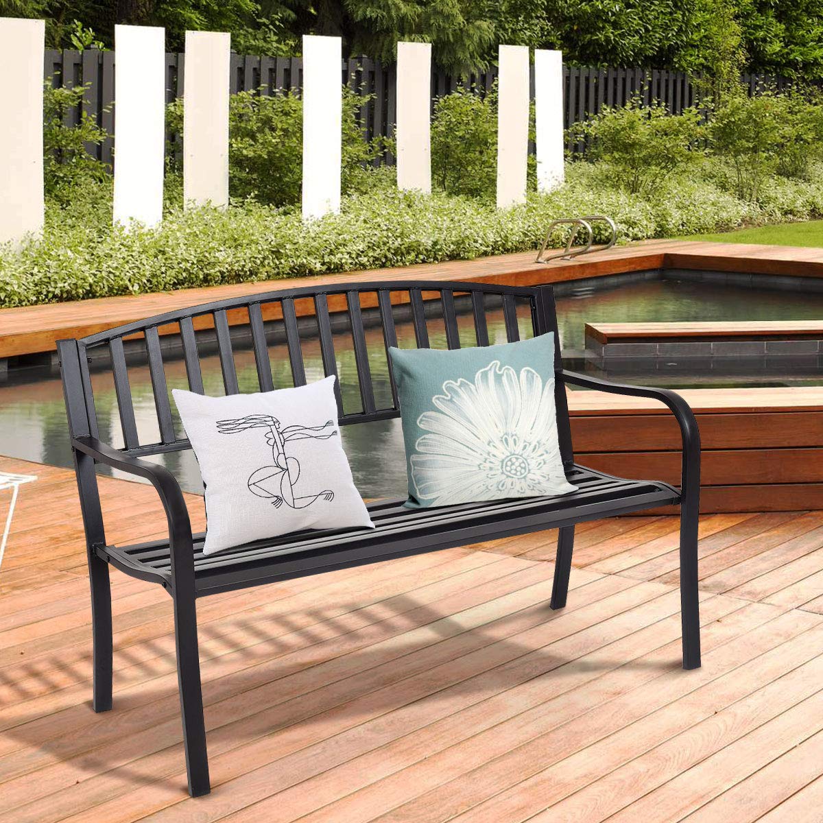Metal Frame Stripe Pattern 2 Seater Garden Bench