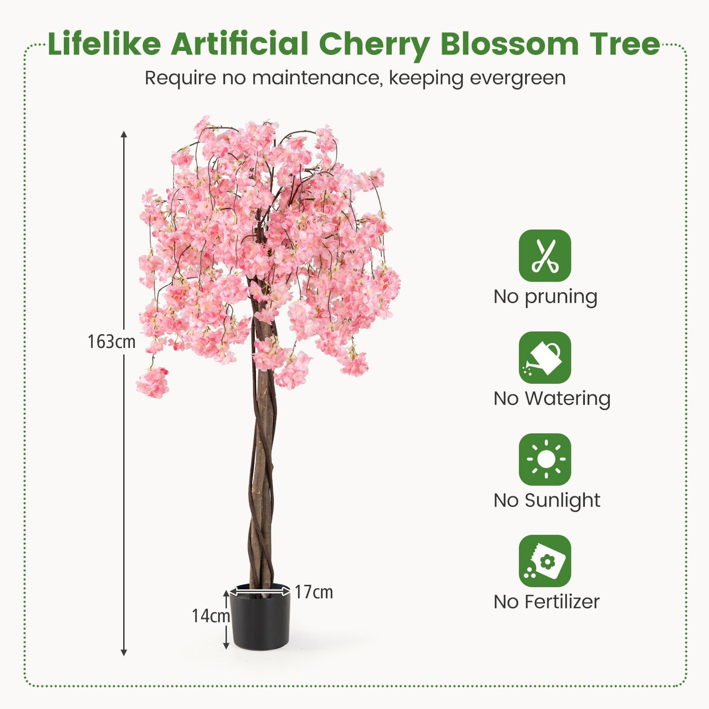 163CM Tall Artificial Cherry Blossom Tree with Flowers