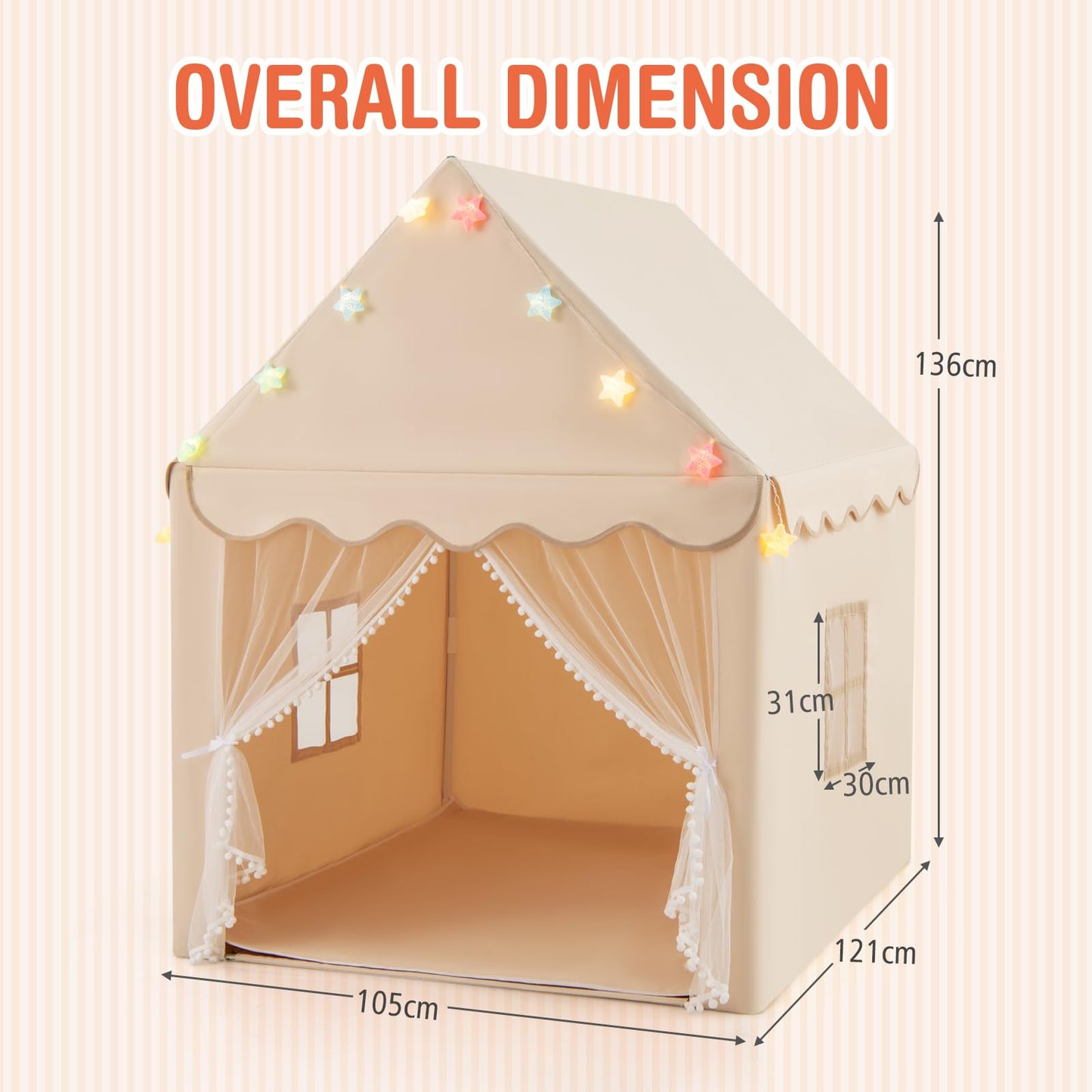 Kids Large Tent with Washable Mat and Star Lights for Children Gift