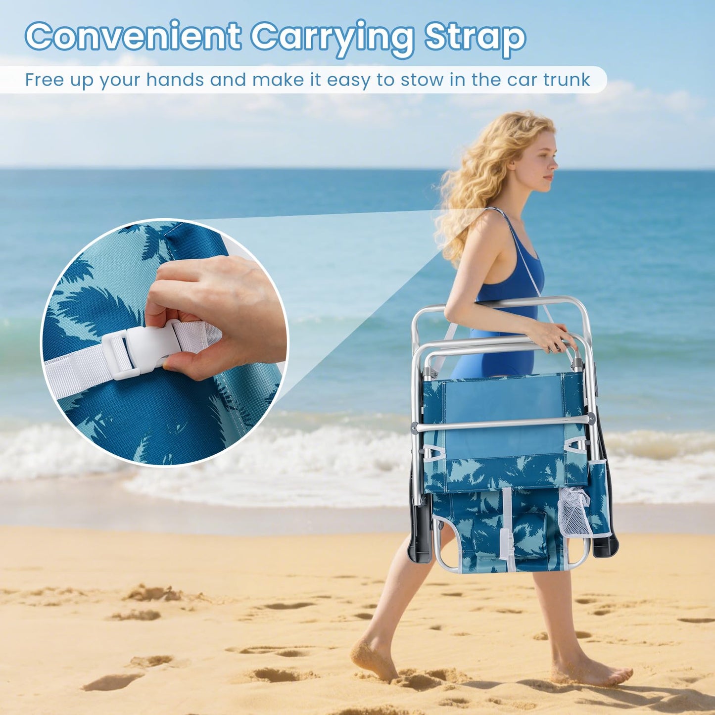 2-Pack Beach Chairs 5-Position Adjustable Folding Chair with Towel Bar