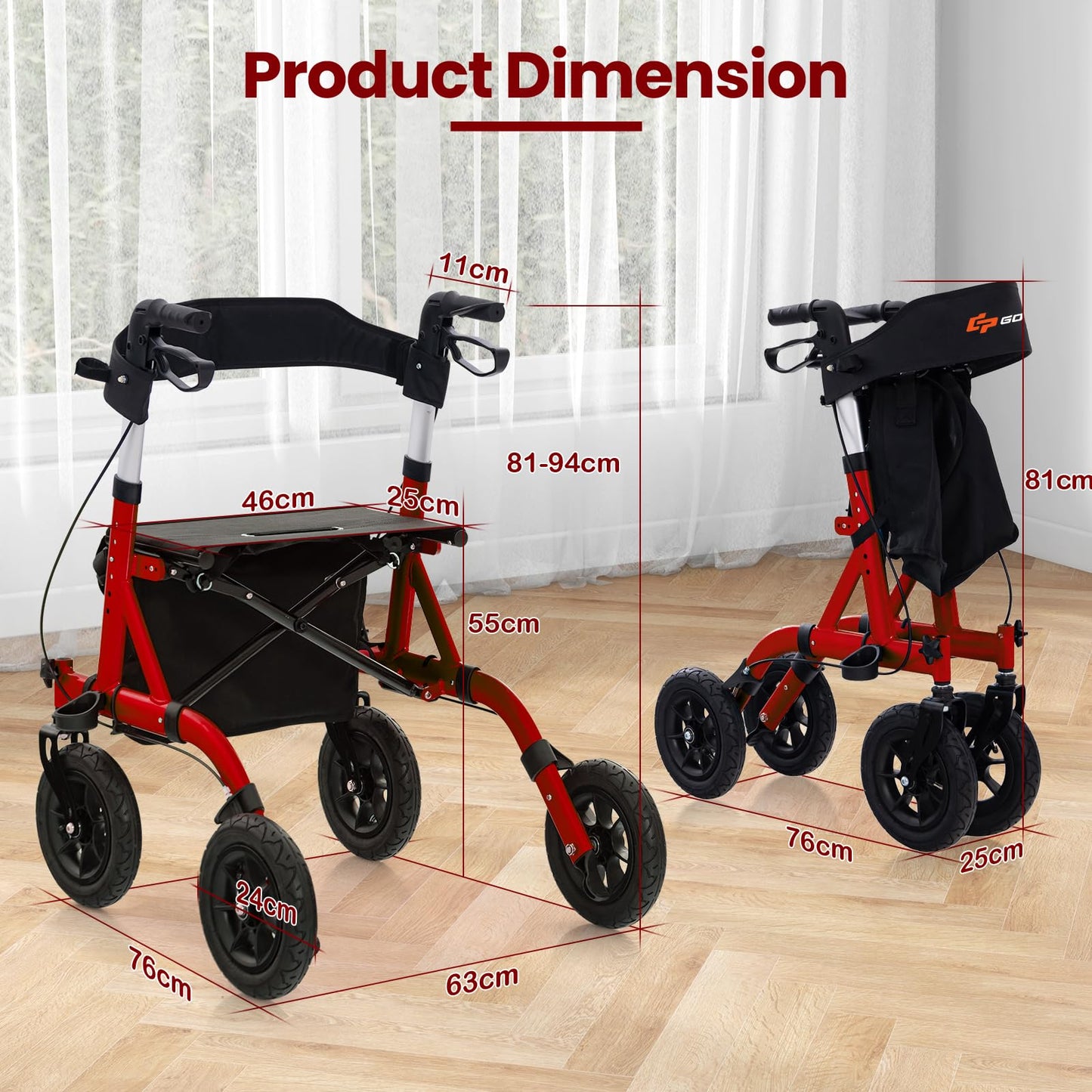 Height Adjustable Rolling Walker with Seat