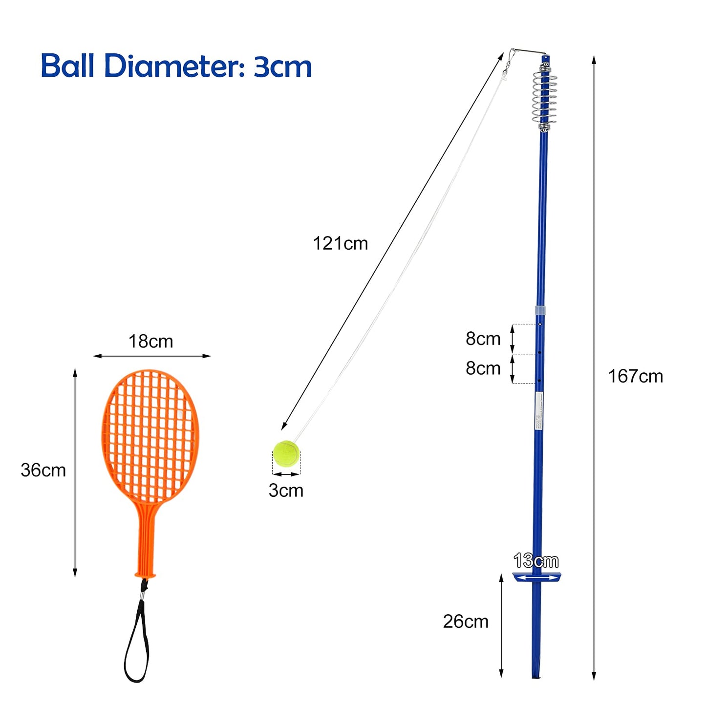 3 Level Height Adjustable Portable Tetherball Set with Ball