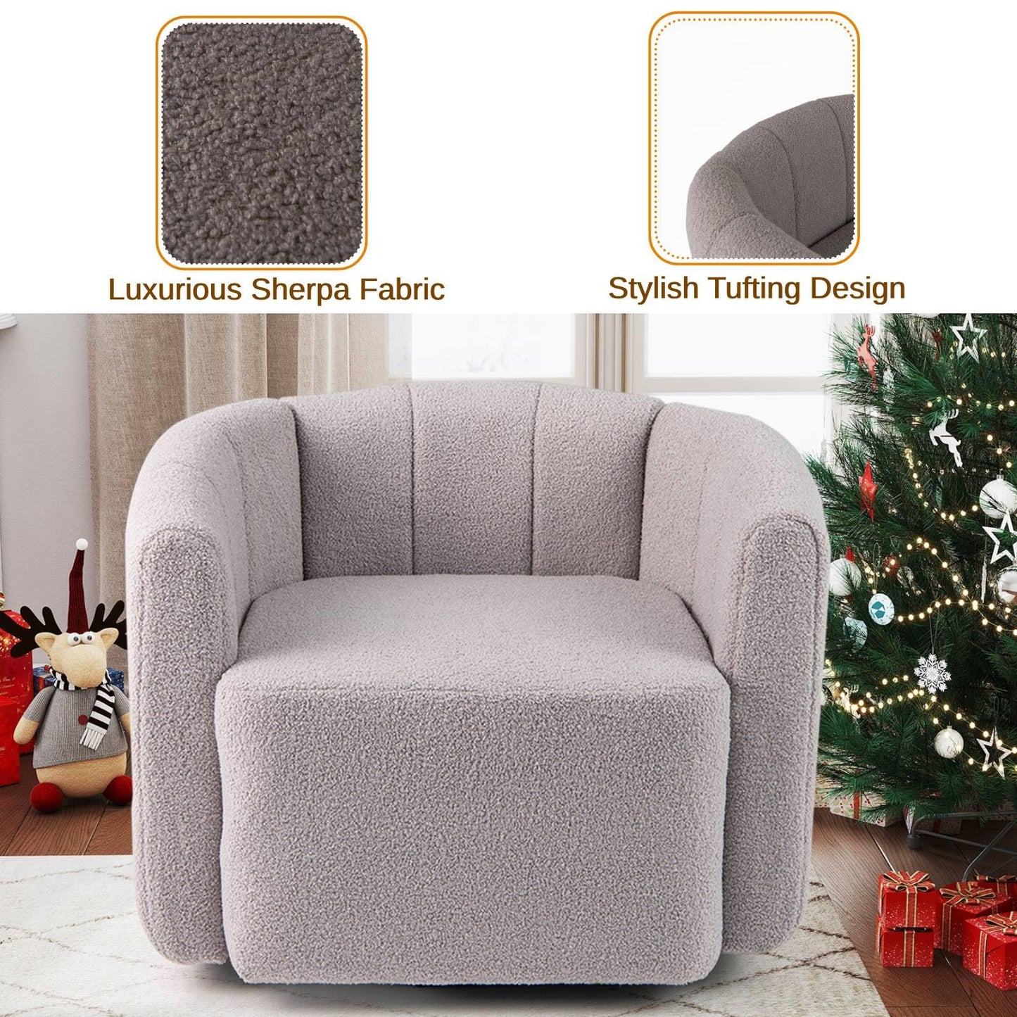 Upholstered Swivel Barrel Chair with Backrest and Armrests