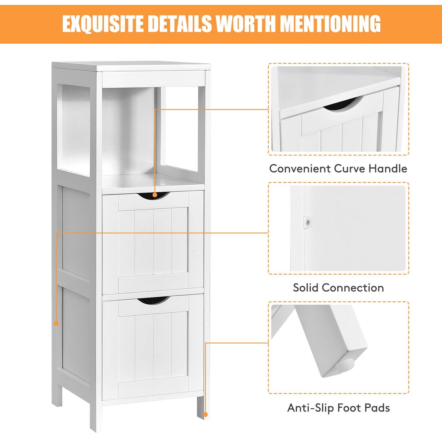 Bathroom Storage Cabinet with 2 Removable Drawers and Open Shelf