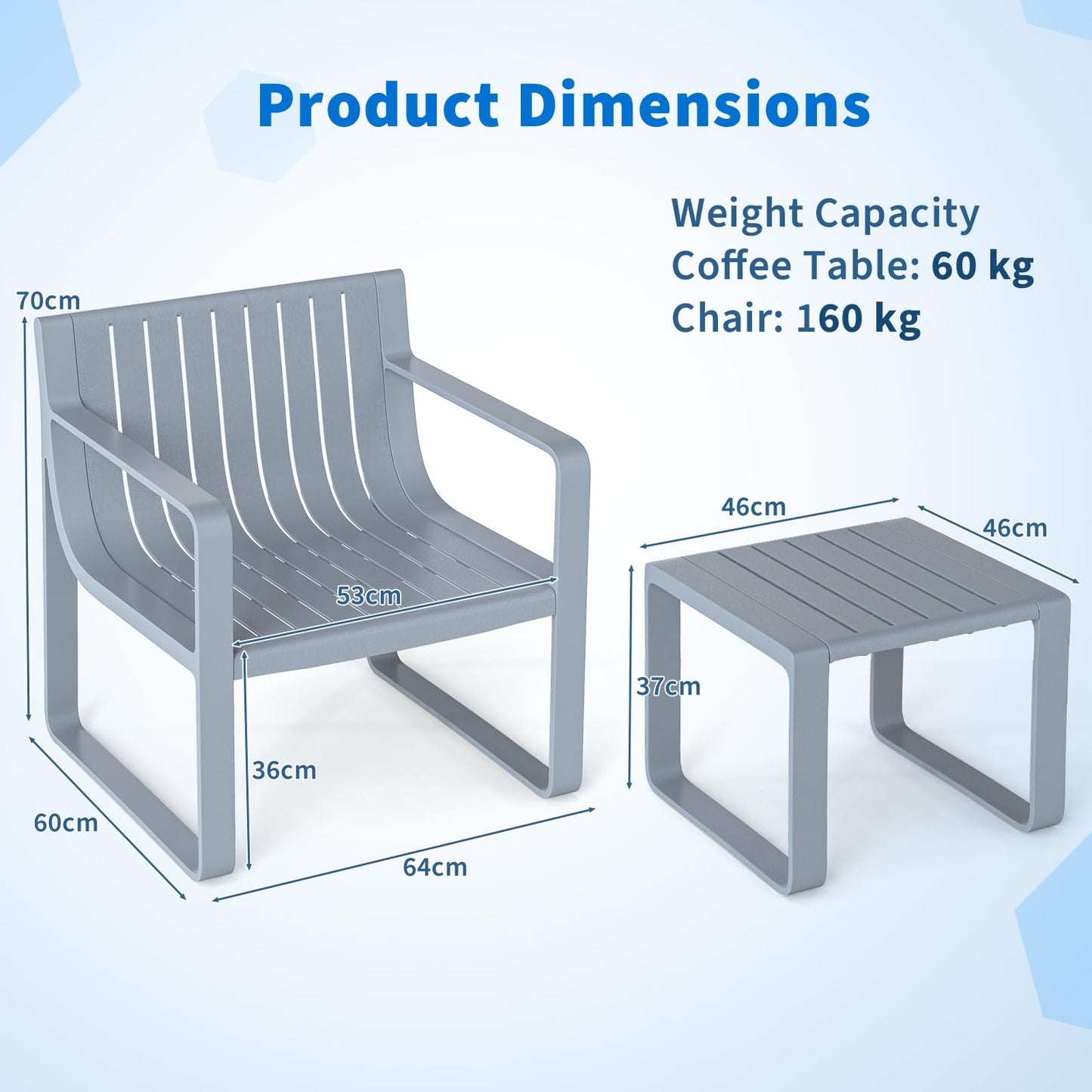 Weatherproof PP Garden Chair with Square Coffee Table