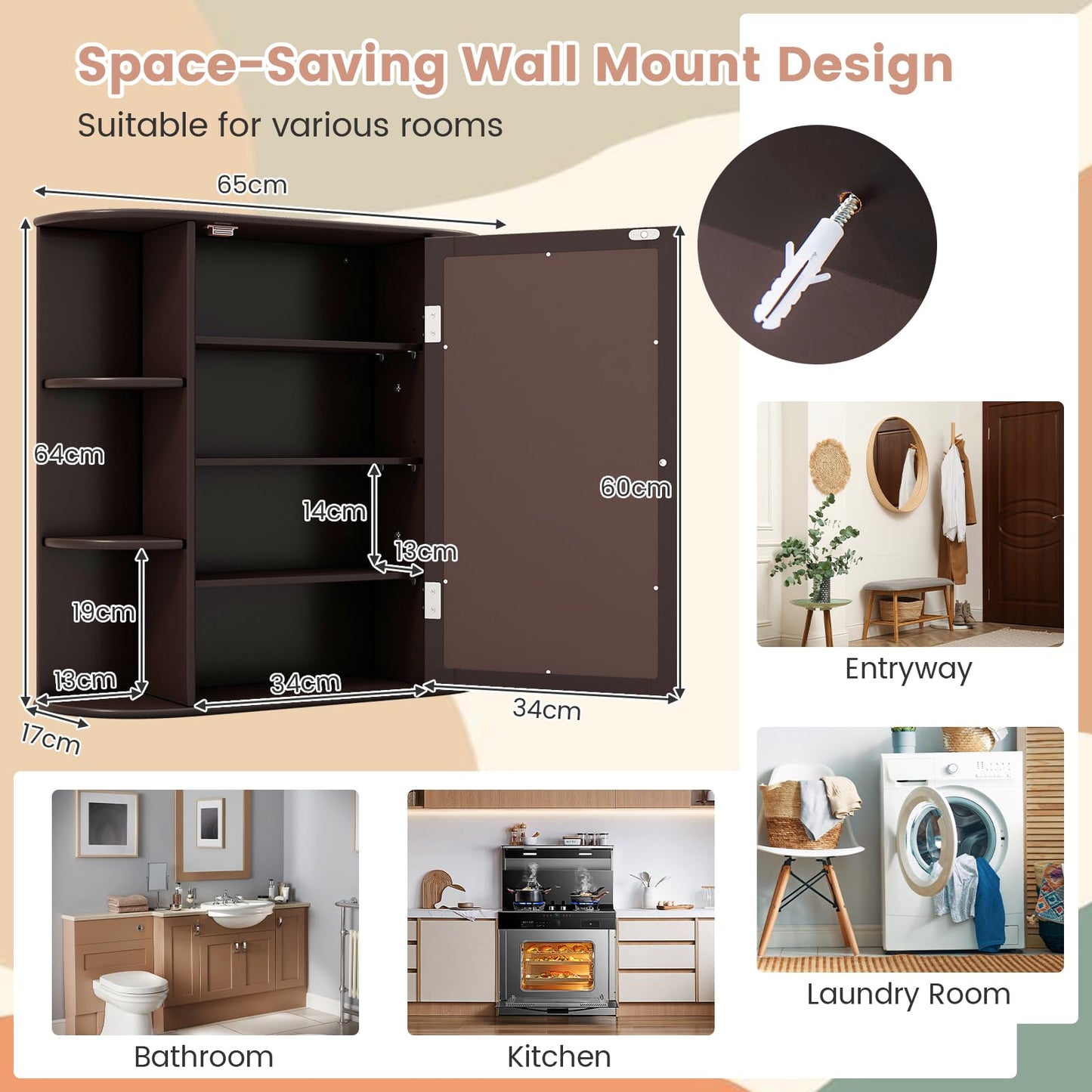 3 Tier Mirrored Wall Mounted Bathroom Cabinet