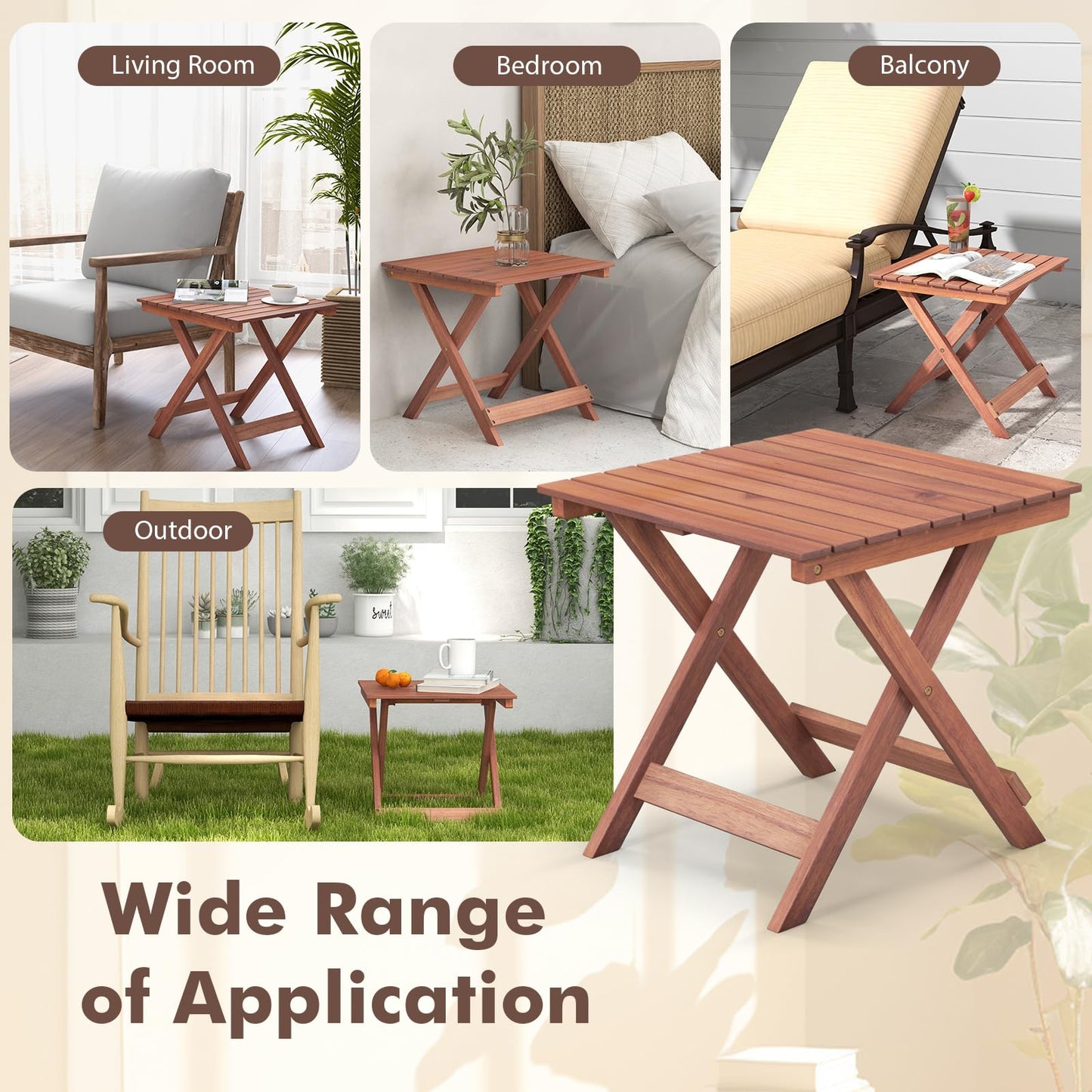 Folding Square Weather-Resistant Indoor Outdoor End Bistro Snack Table