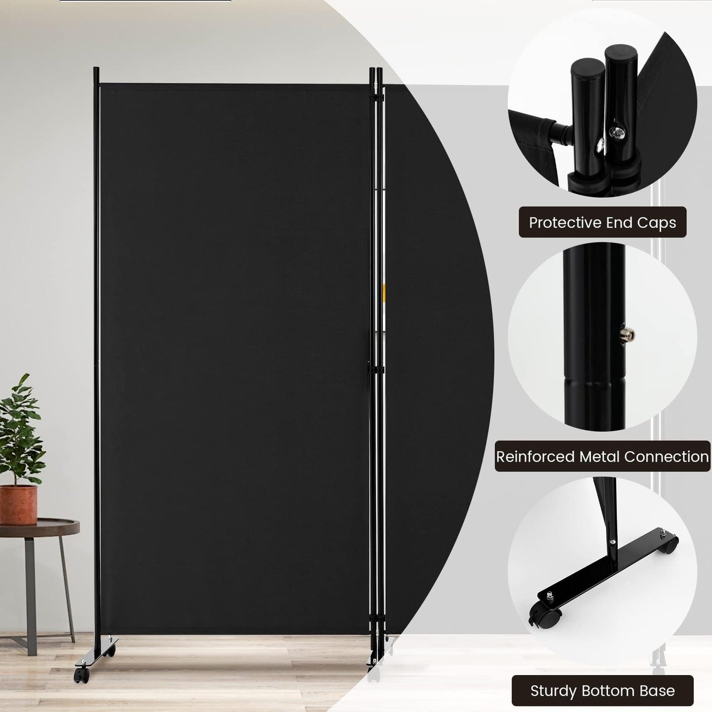 3-Panel Folding Room Divider with Wheels for Living Room Bedroom
